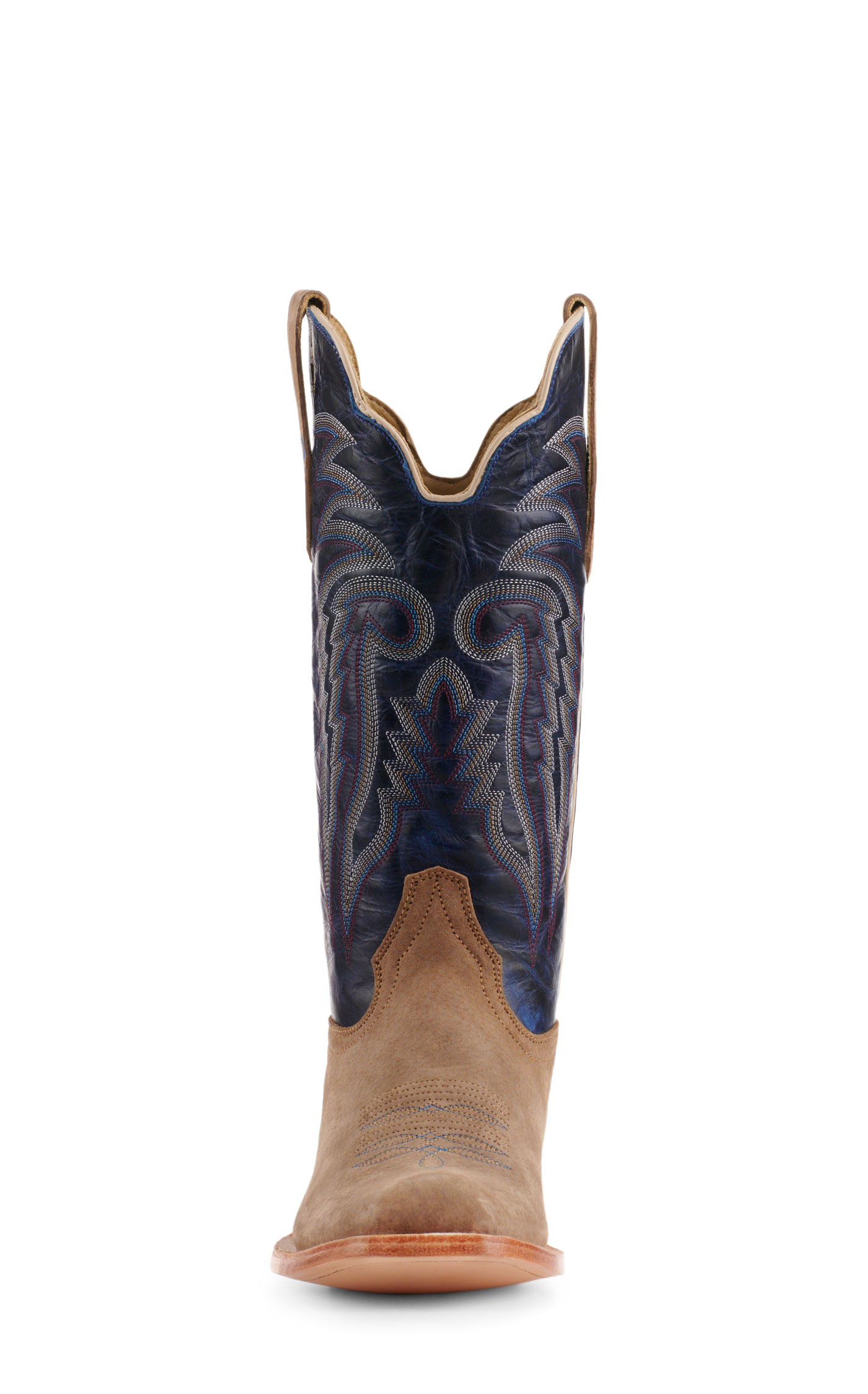 R. Watson Men's Cafe Brown Boar and Blue Punchy Square Toe Cowboy Boots - Image 1