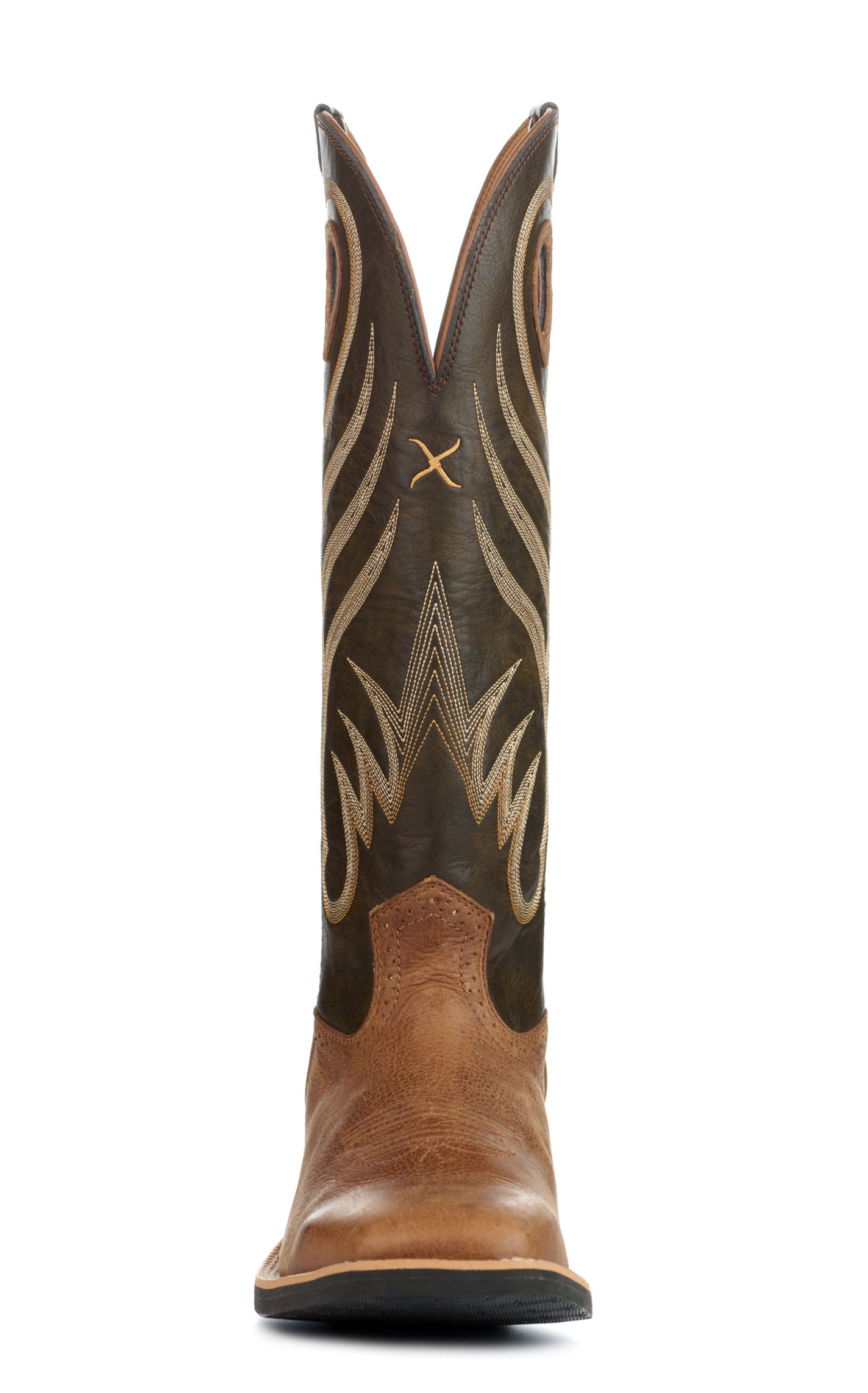Twisted X Men's Burnt Olive and Buff Tan Wide Square Toe Buckaroo Cowboy Boots - Image 1