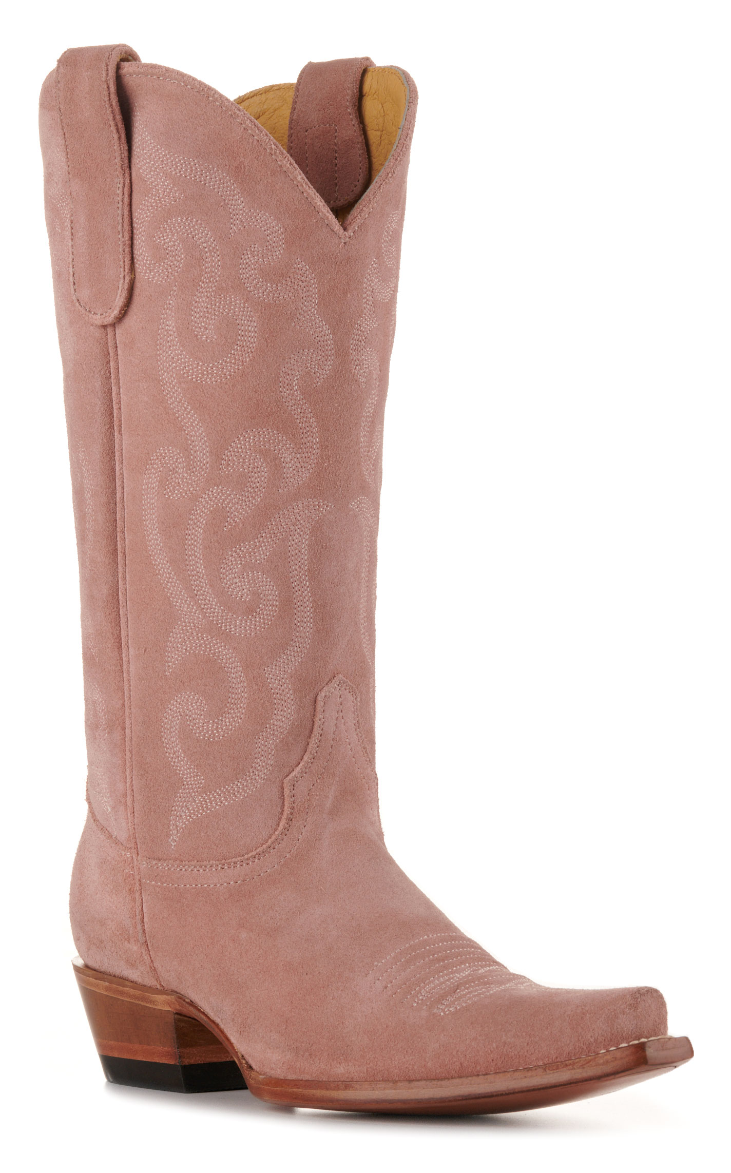 Cavender’s Women’s Suede Pink with Tonal Embroidery Snip Toe Cowboy Boots  - Image 1