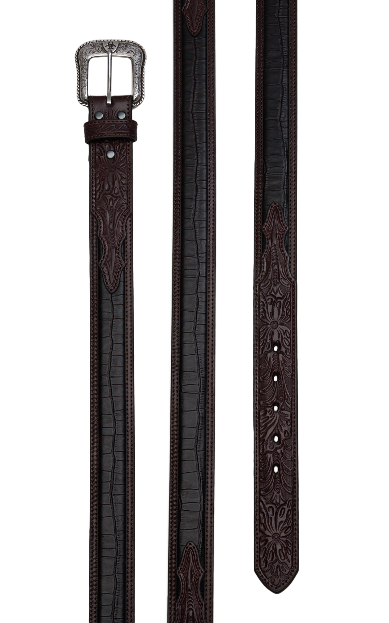 Ariat Crocodile Print with Floral Tabs Western Belt - Image 1