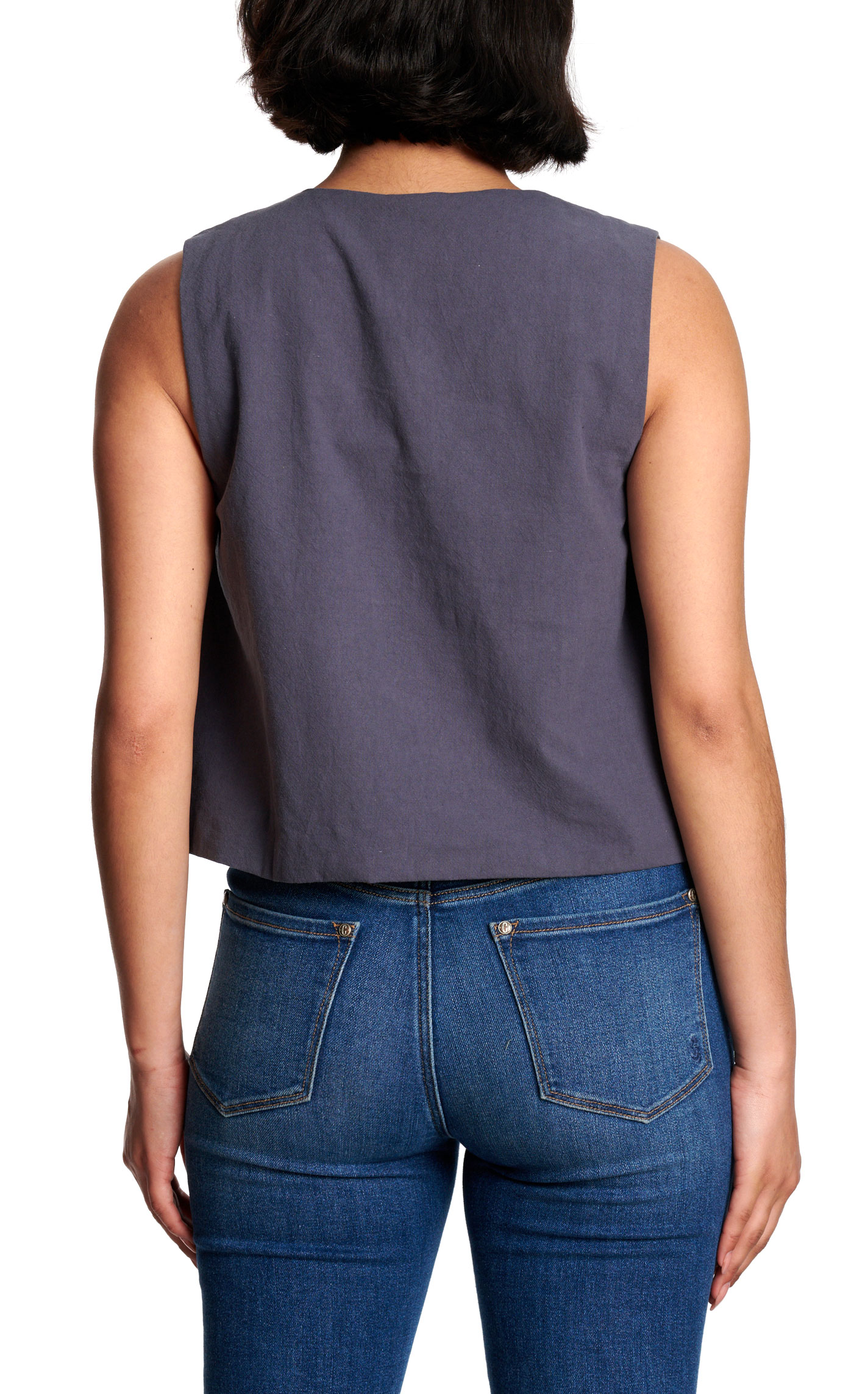 Rockin' C Women’s Slate Blue Embroidered Tie-Front Vest - Image 1