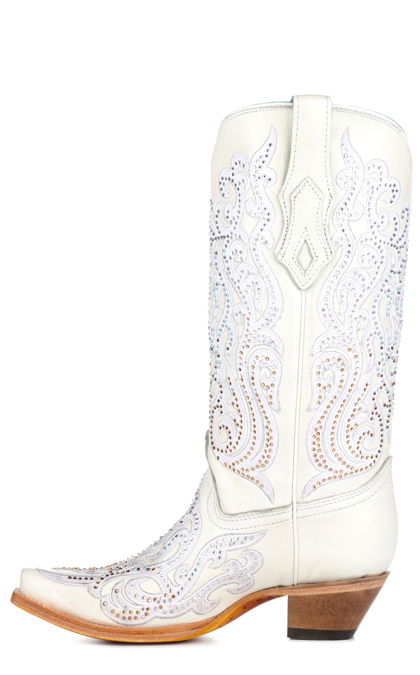 Corral Women's White with Embroidery & Crystals Snip Toe Cowboy Boots - Image 1