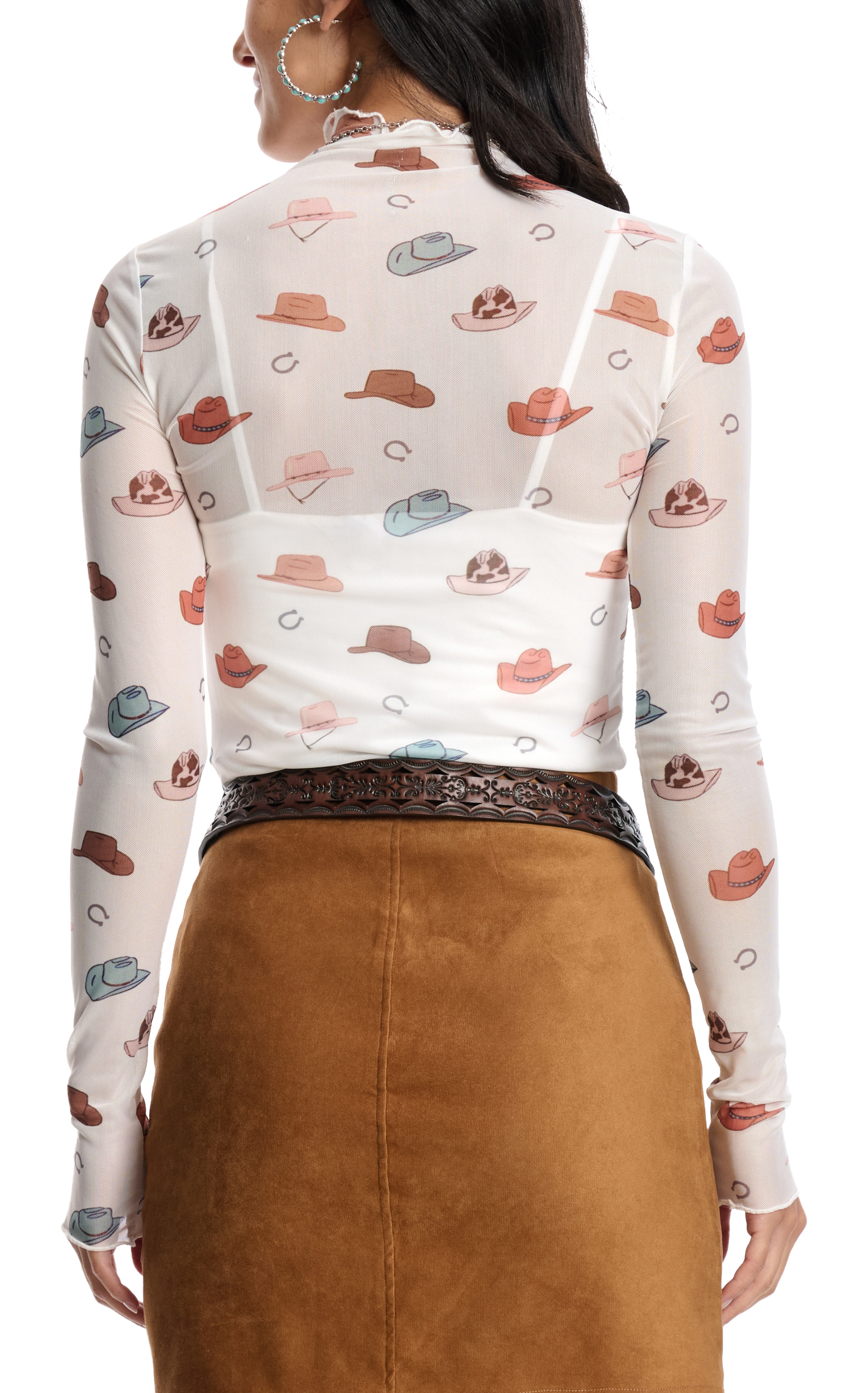 Rockin' C Women's Cream Mesh Boot Print Top - Image 1