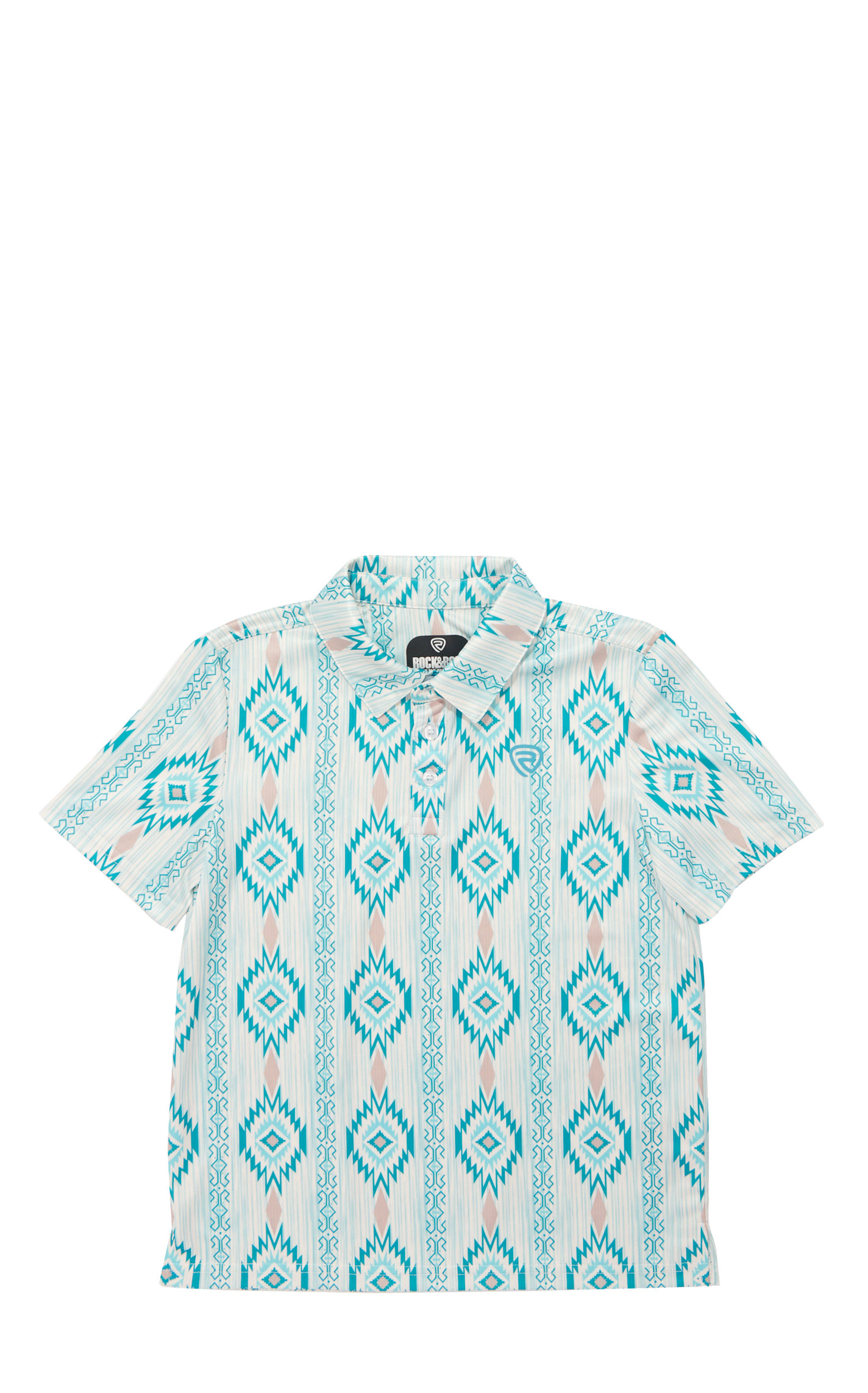 Rock & Roll Denim Boy's Blue Aztec Print Polo Shirt - Image 1