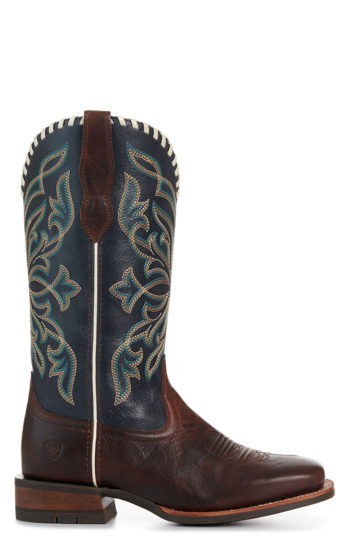 Ariat Women's Showdown Espresso and Blue Wide Square Toe Cowboy Boots - Image 1