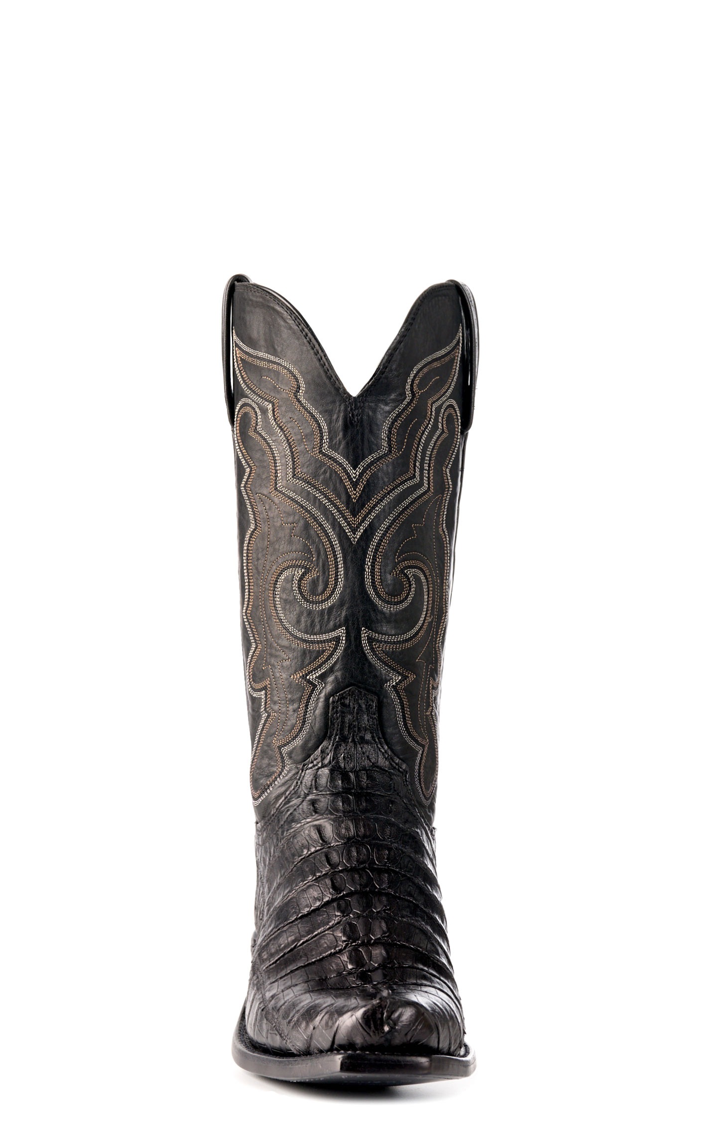 Lucchese Men's Black Franklin Hornback Caiman Leather Narrow Square Toe Boots - Image 1