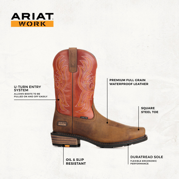 Ariat Men's Ironside Dark Earth & Brick Wide Square Steel Toe Work Boots - Image 1