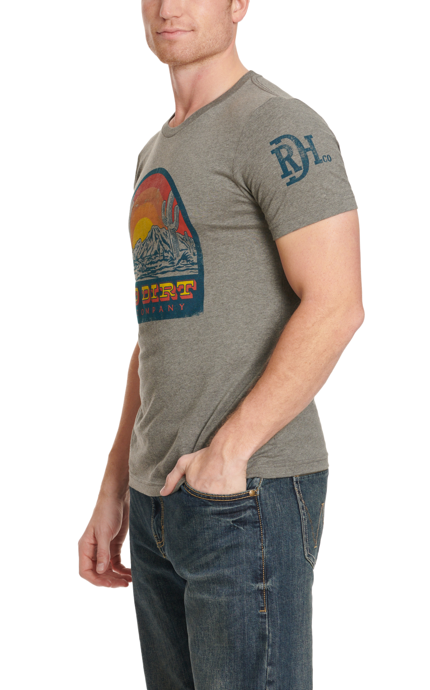 Red Dirt Hat Co. Men's Gray Desert Sunset Logo Graphic T-Shirt - Image 1