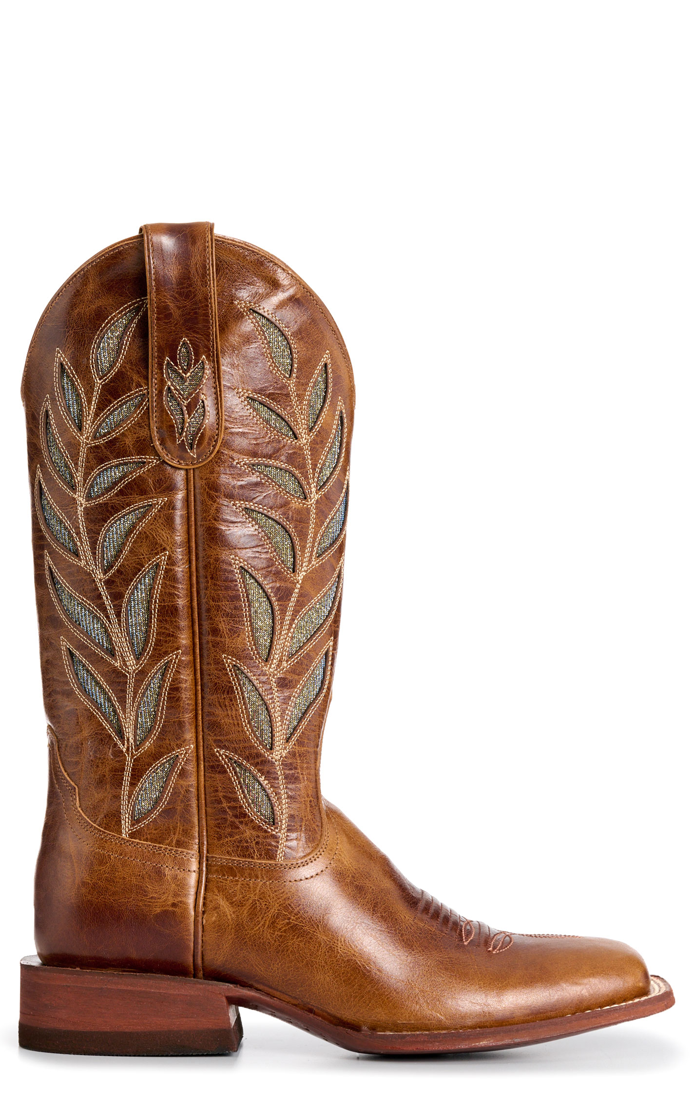 Cavender's Women's Pecan Oryx Botanical Inlay Wide Square Toe Cowboy Boots  - Image 1
