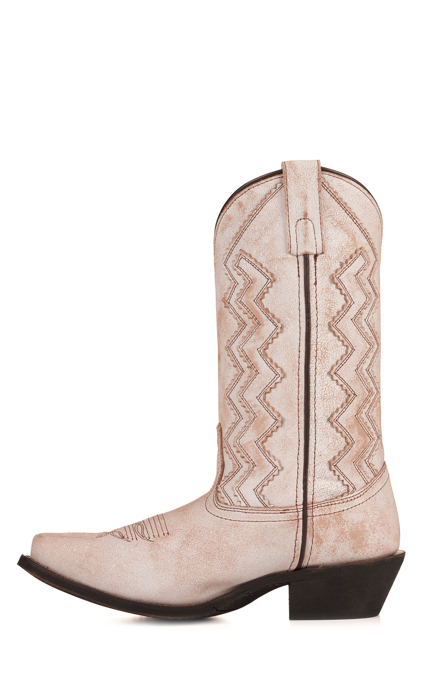 Laredo Women's Audrey Distressed Bone with Zig Zag Overlay Punchy Square Toe Cowboy Boots - Image 1