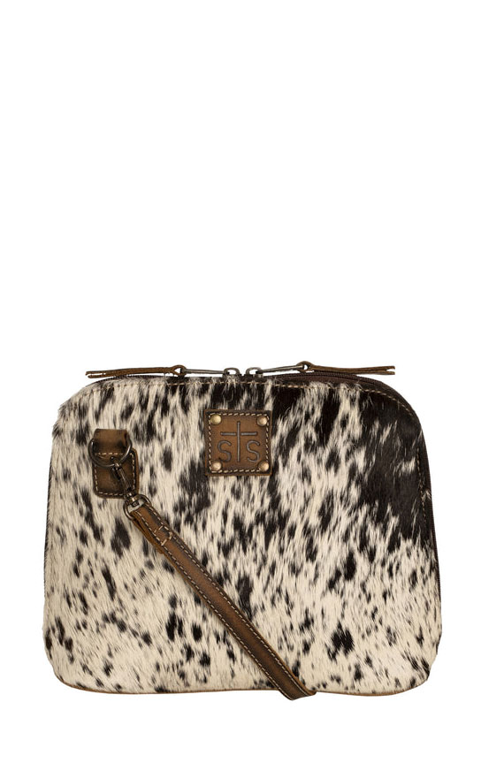 STS Ranchwear Chocolate & Cream Leather Cowhide Weezy Crossbody Bag - Image 1