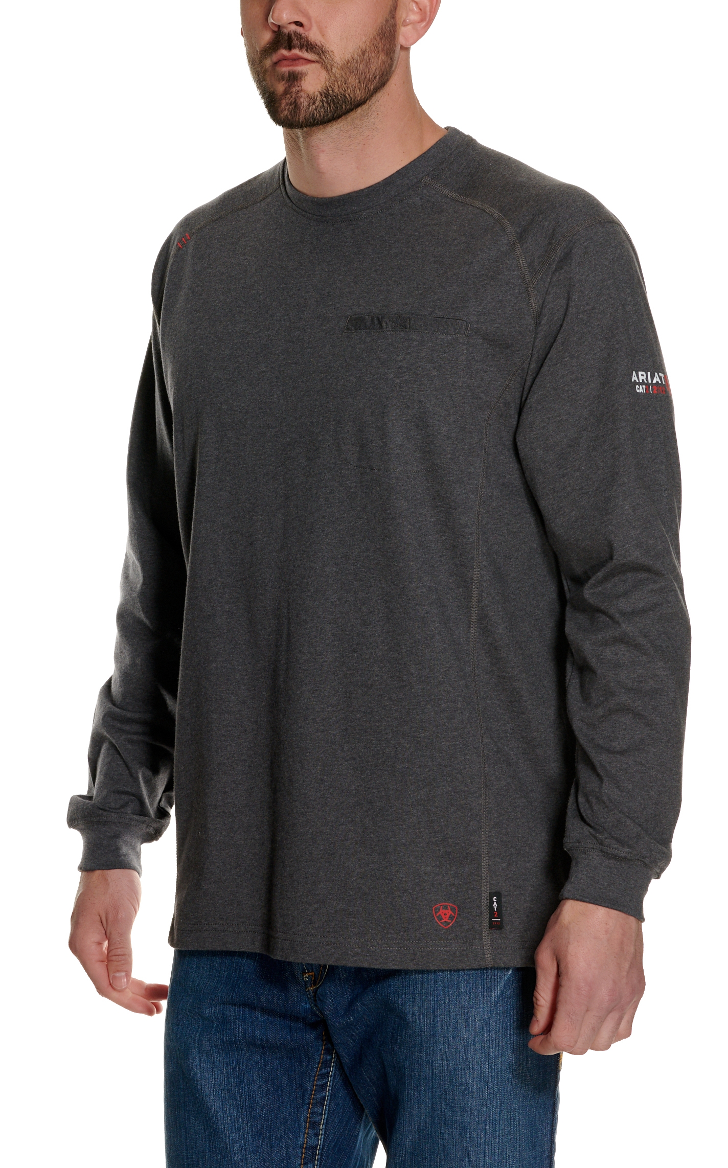 Ariat Work FR Men's Air Crew Charcoal Heather HRC2 Long Sleeve Work Shirt - Image 1