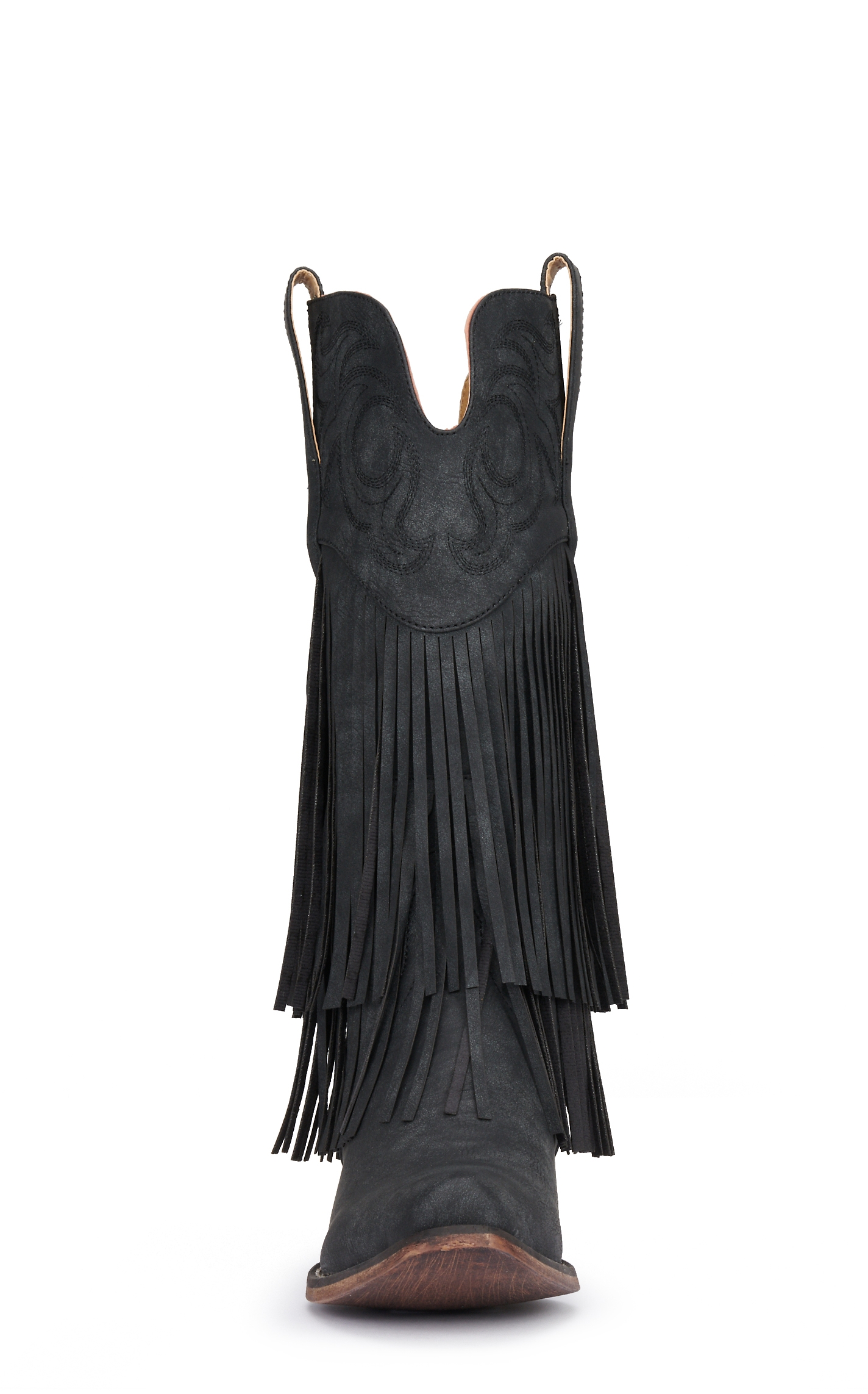 Roper Women's Black Faux Suede with Fringe Snip Toe Cowboy Boots - Image 1