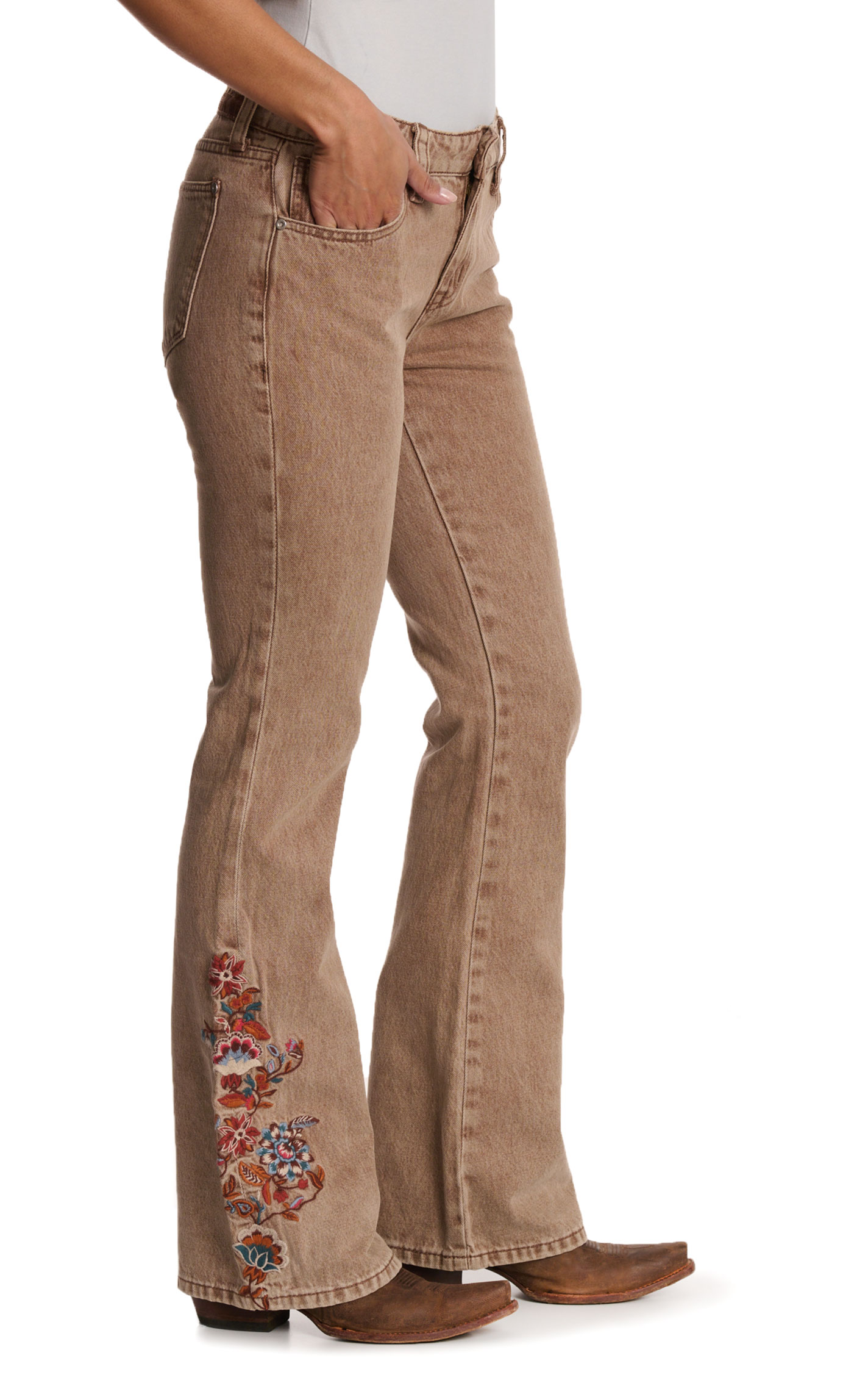 Grace in L.A. Women's Brown Floral Embroidered Flare Leg Jeans - Image 1