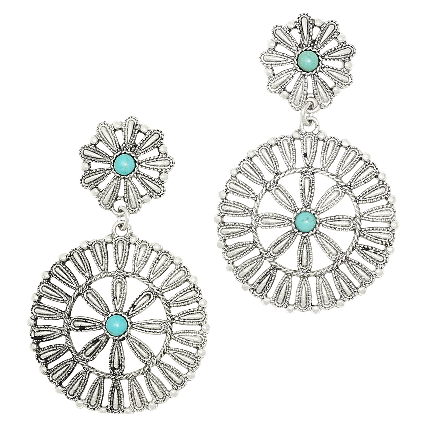 Southern Grace Silver & Turquoise Stone Circle Post Earrings - Image 1