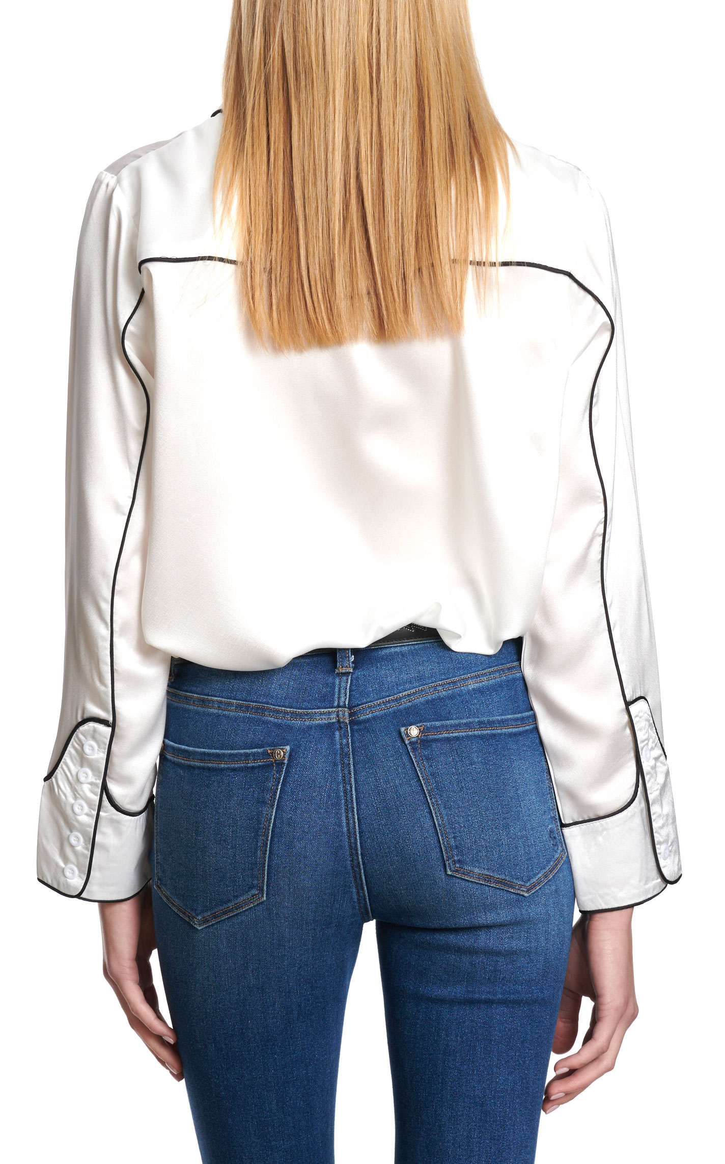 Blue B Women's White & Black Satin Retro Western Top - Image 1