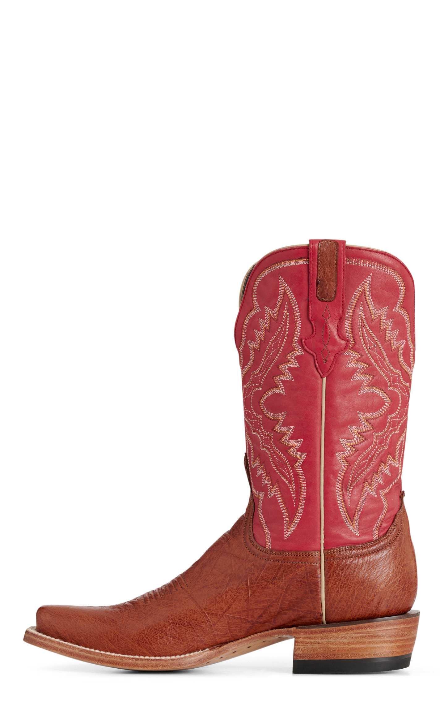 Resistol Men’s Mad Dog Cognac & Red Smooth Quill Ostrich Cutter Toe Cowboy Boots - Image 1