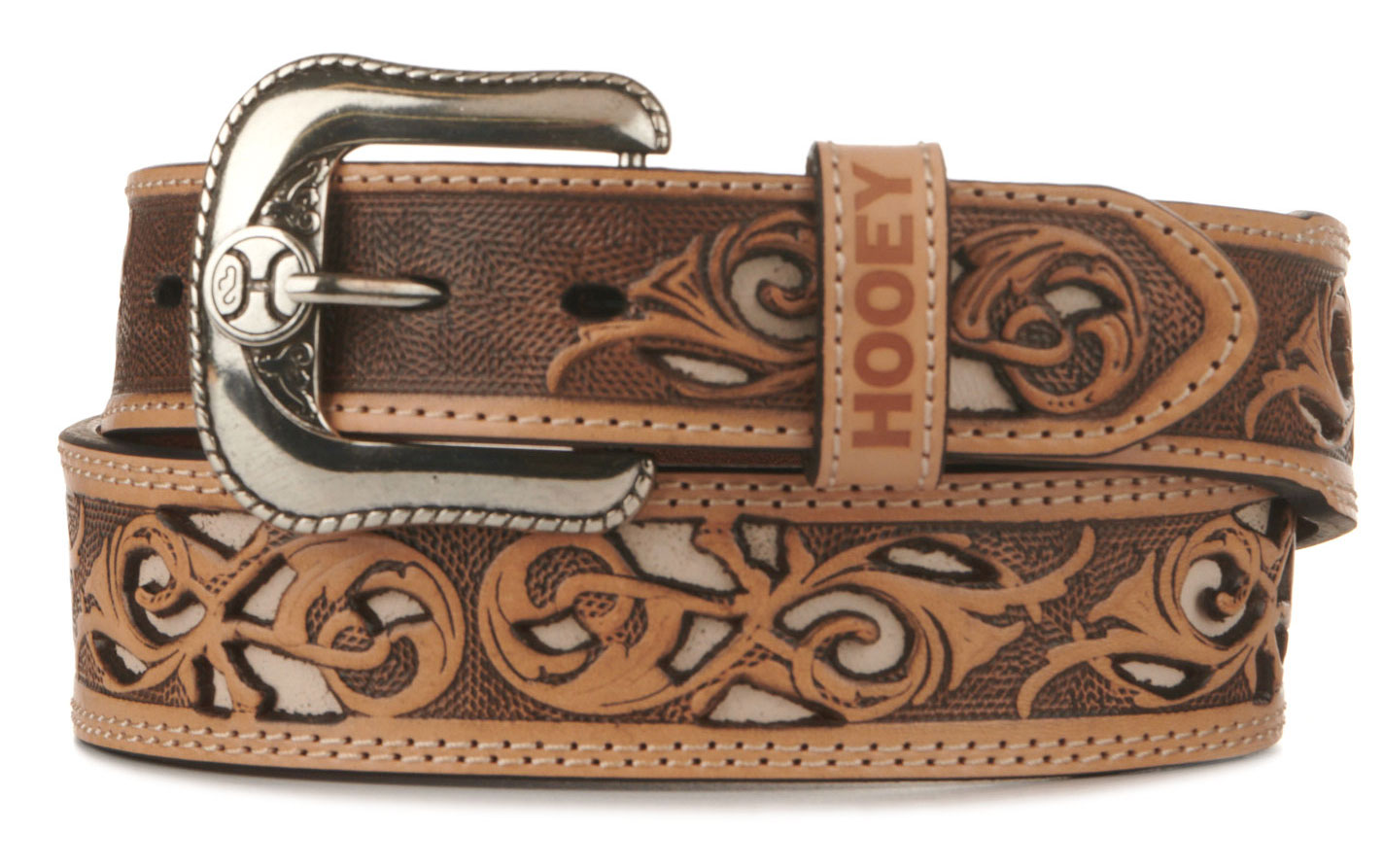Hooey Men's Brown with Ivory Inlay Tooled Western Belt - Image 1