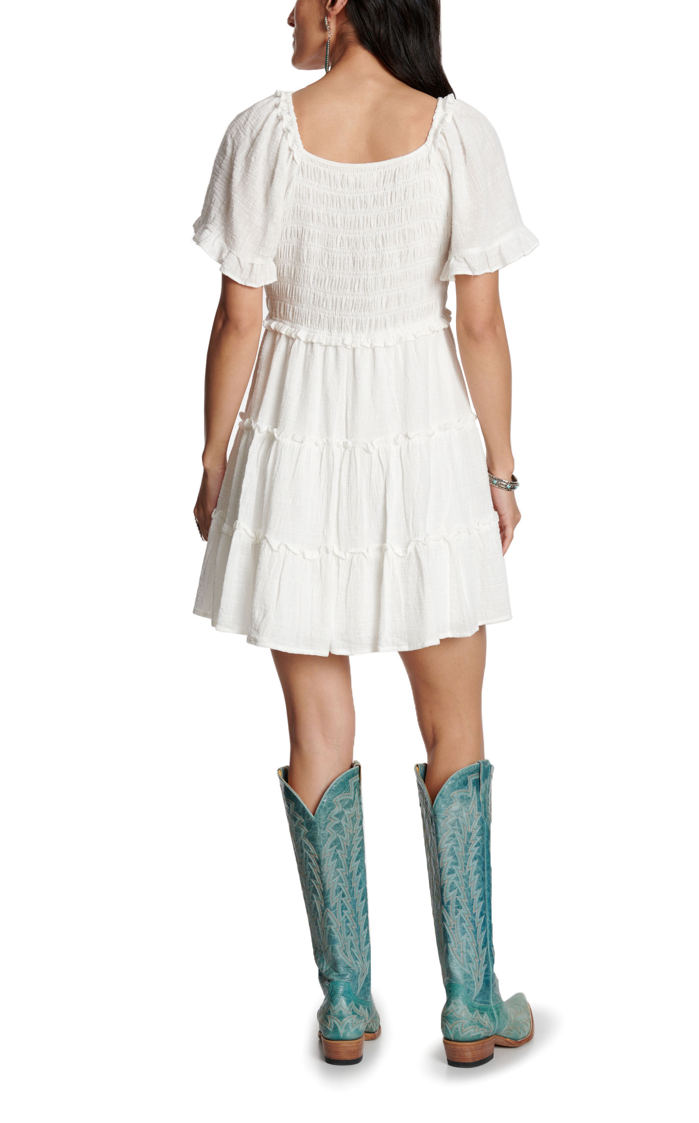 Yura Women’s White Solid Tiered Smocked Dress - Image 1