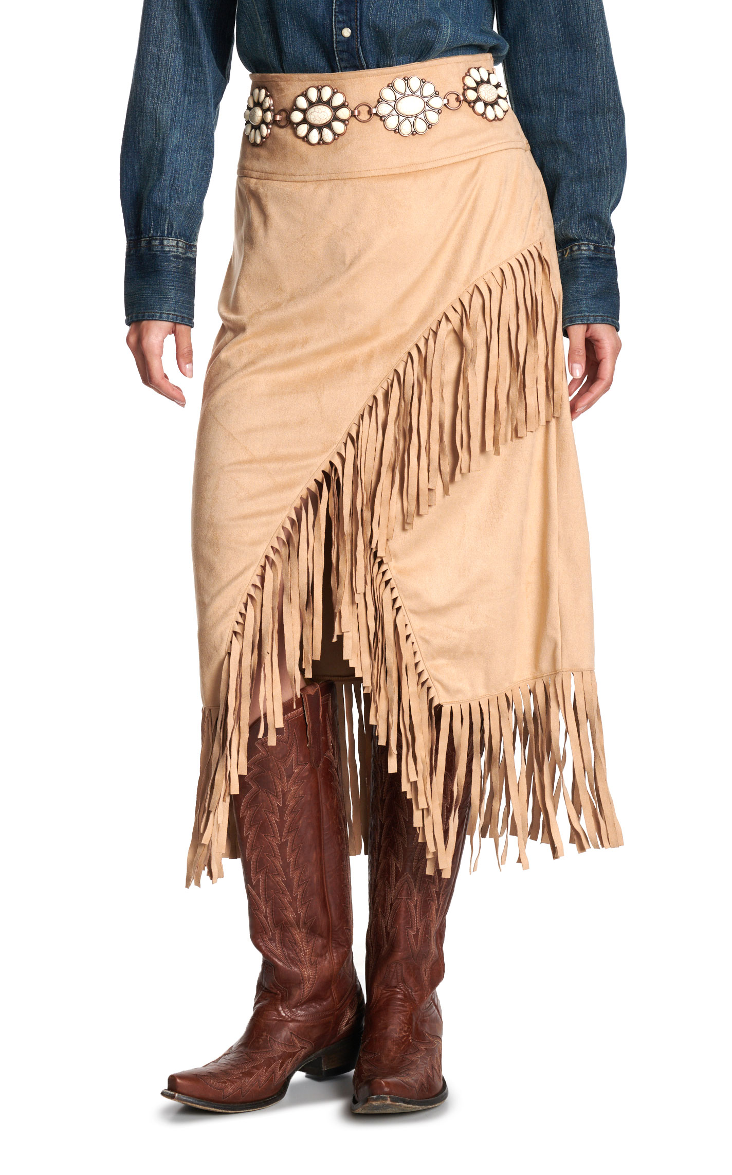 Montana Clothing Co. Women's Toasted Sand Faux Suede Fringed Skirt - Image 1
