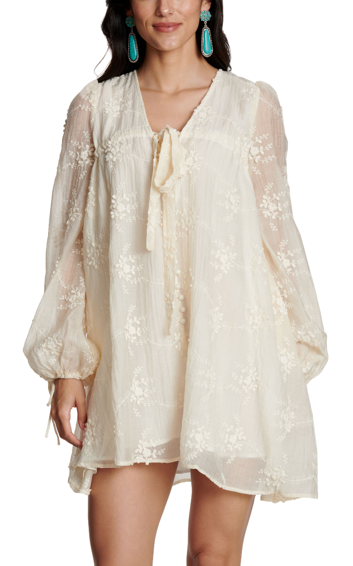 Endless Blu Women's Cream Floral Lace Dress - Image 1