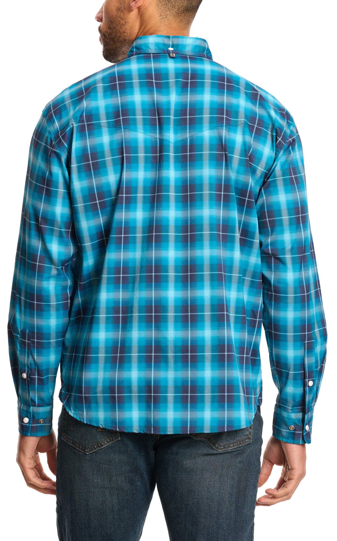 Rafter C Outdoors Men's Blue Plaid Lefty Fishing Shirt - Image 1