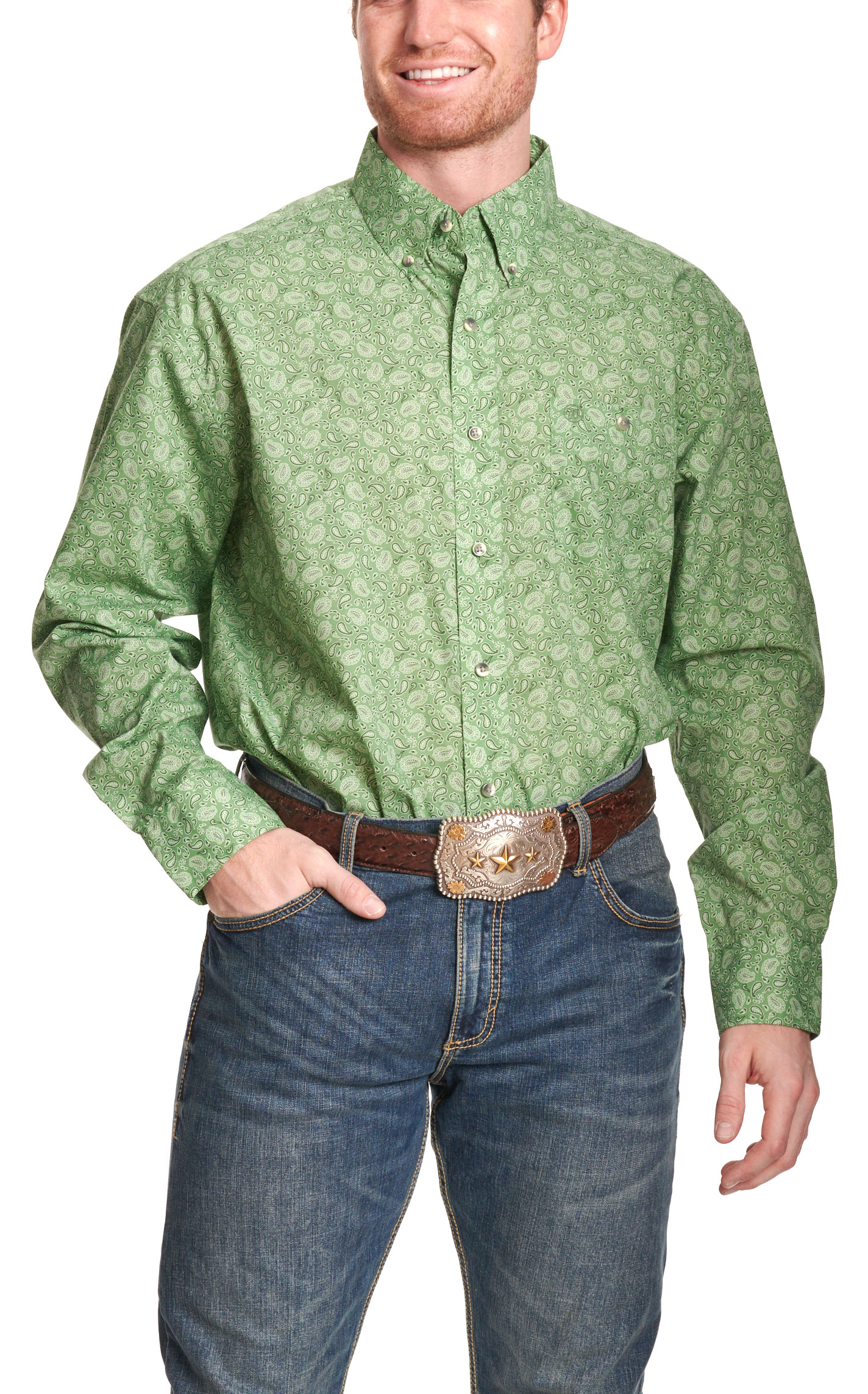 Wrangler Men's Classic Spring Green Paisley Western Shirt - Image 1