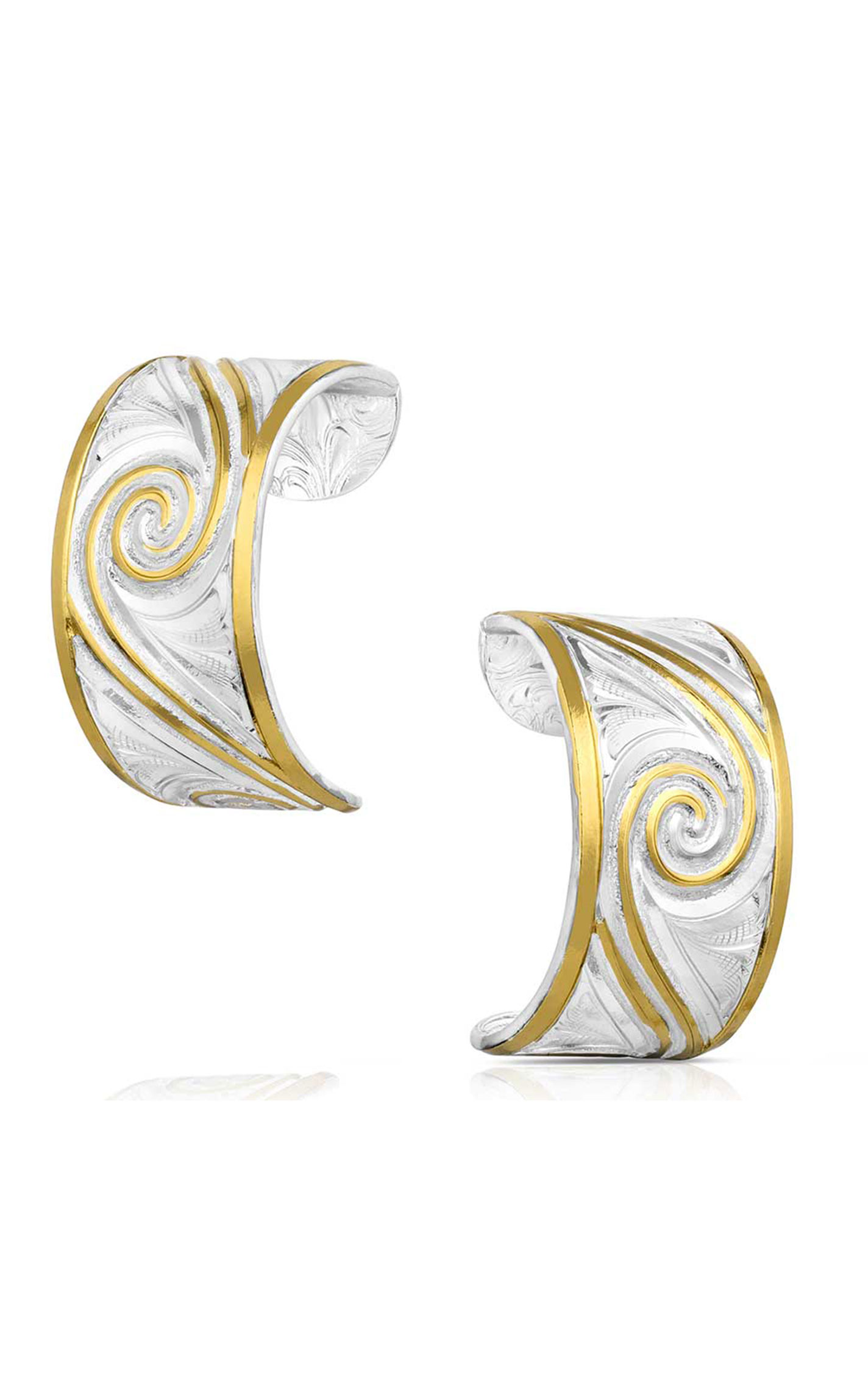 Montana Silversmiths Silver & Gold Etched Hoop Earrings - Image 1