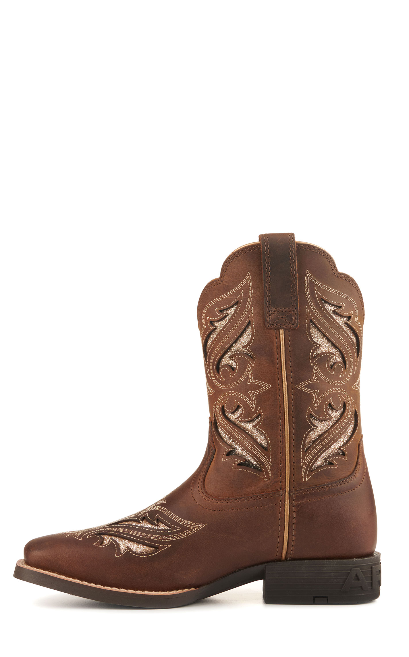 Ariat Kids' Round Up Bliss Sassy Brown with Glitter Inlay Wide Square Toe Cowboy Boots - Image 1