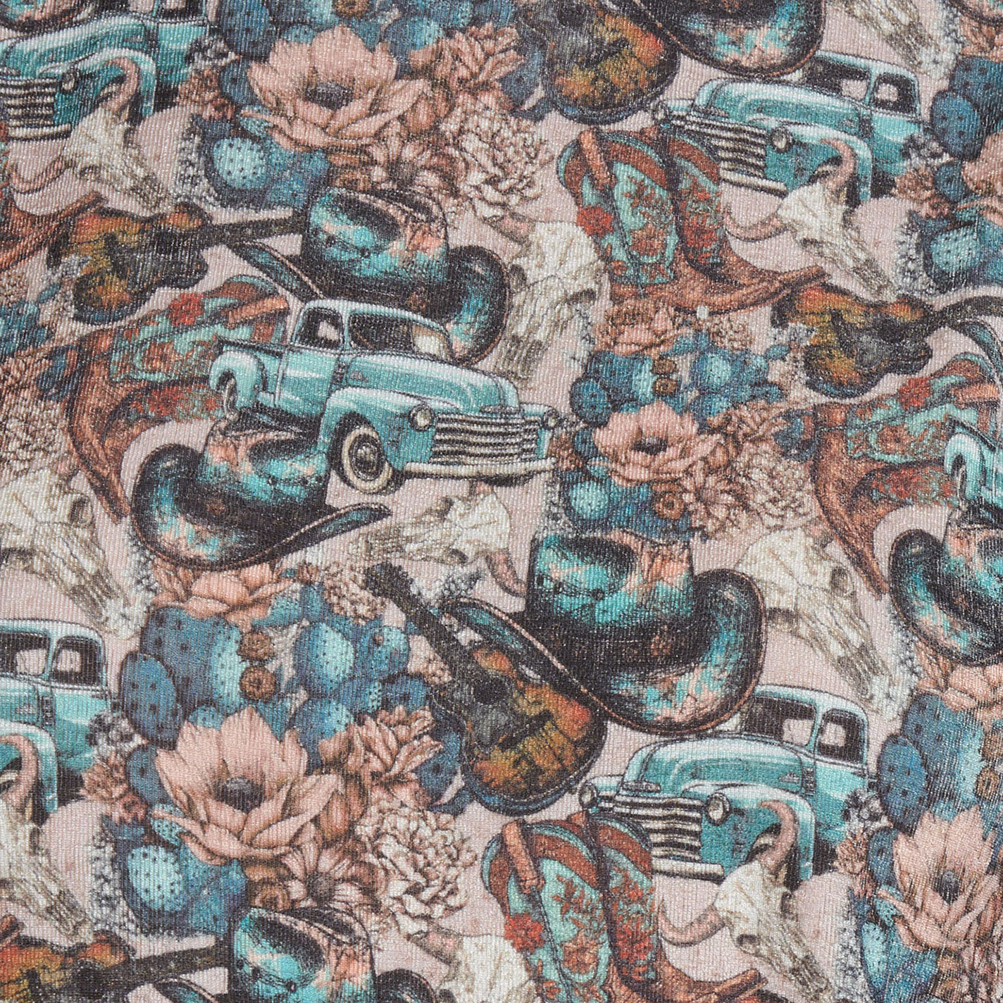 Rockin' C Women's Turquoise & Tan Western Print Mesh Top - Image 1