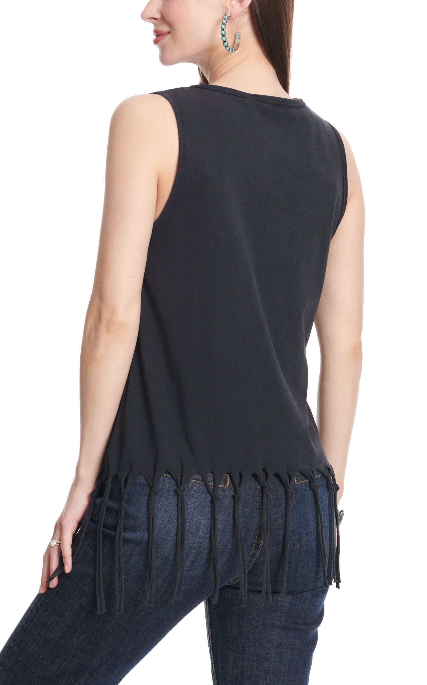Panhandle Women's Black Cowgirl Canyon Tied Tassel Tank Top - Image 1