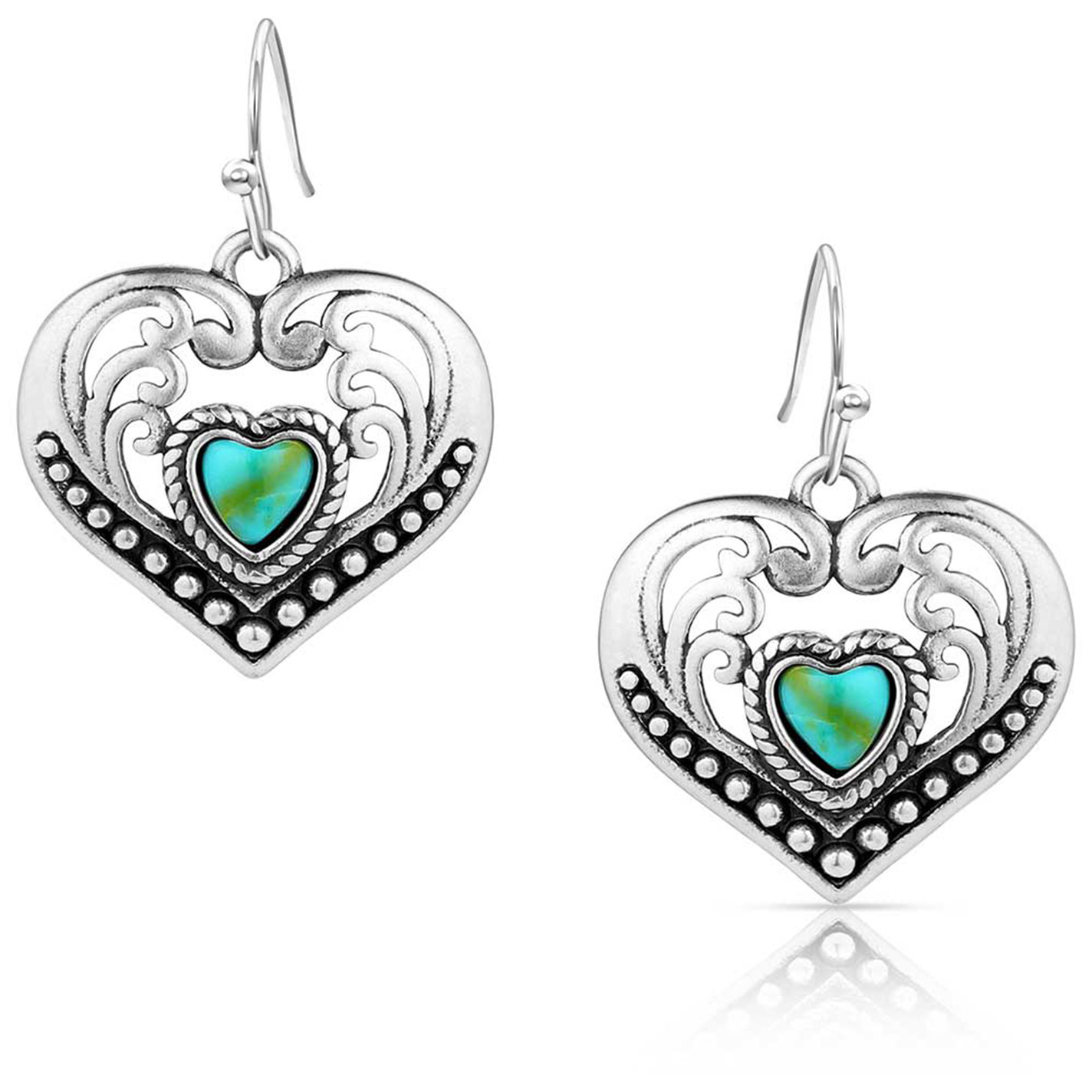 Montana Silversmiths Silver & Turquoise Fierce Hearts Earrings  - Image 3