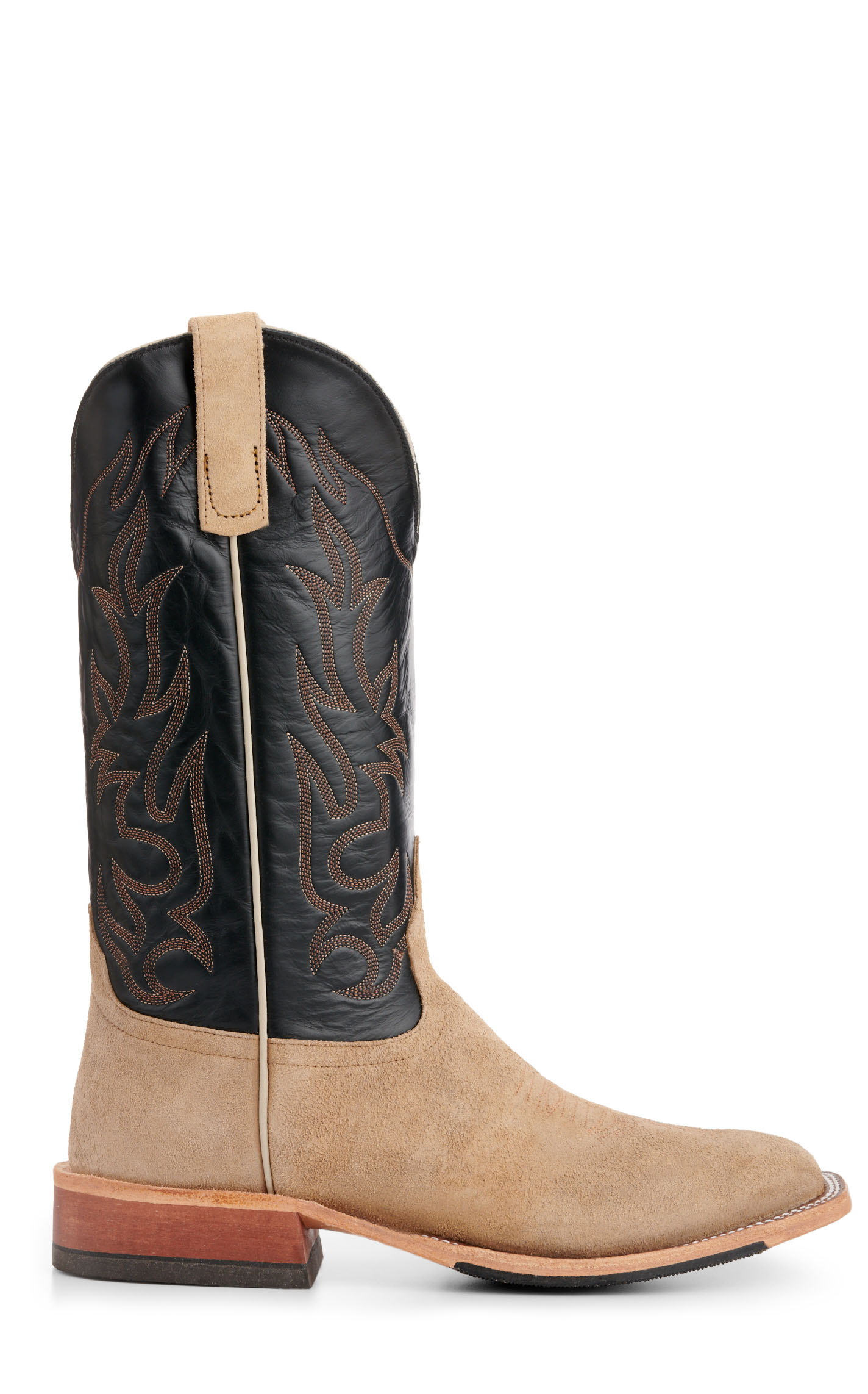 Anderson Bean Men's Tan Crazy Horse Roughout and Black Hybrid Wide Square Toe Cowboy Boots - Image 1