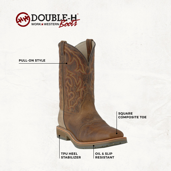 Double H Men's ICE Collection Distressed Folklore Brown Square Steel Toe Roper Work Boot - Image 1