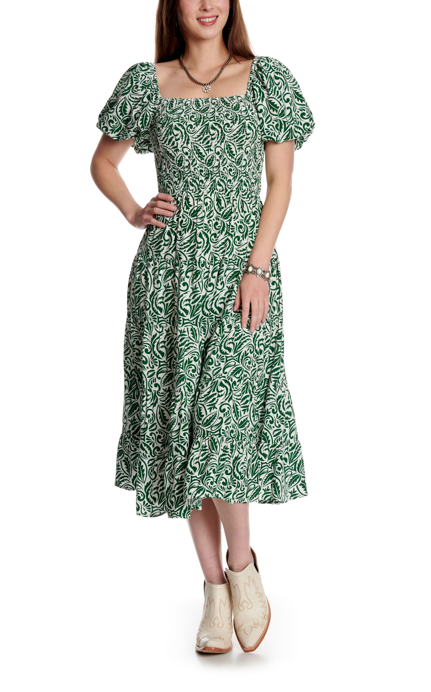 HYFVE Women's White & Green Paisley Print Maxi Dress - Image 2