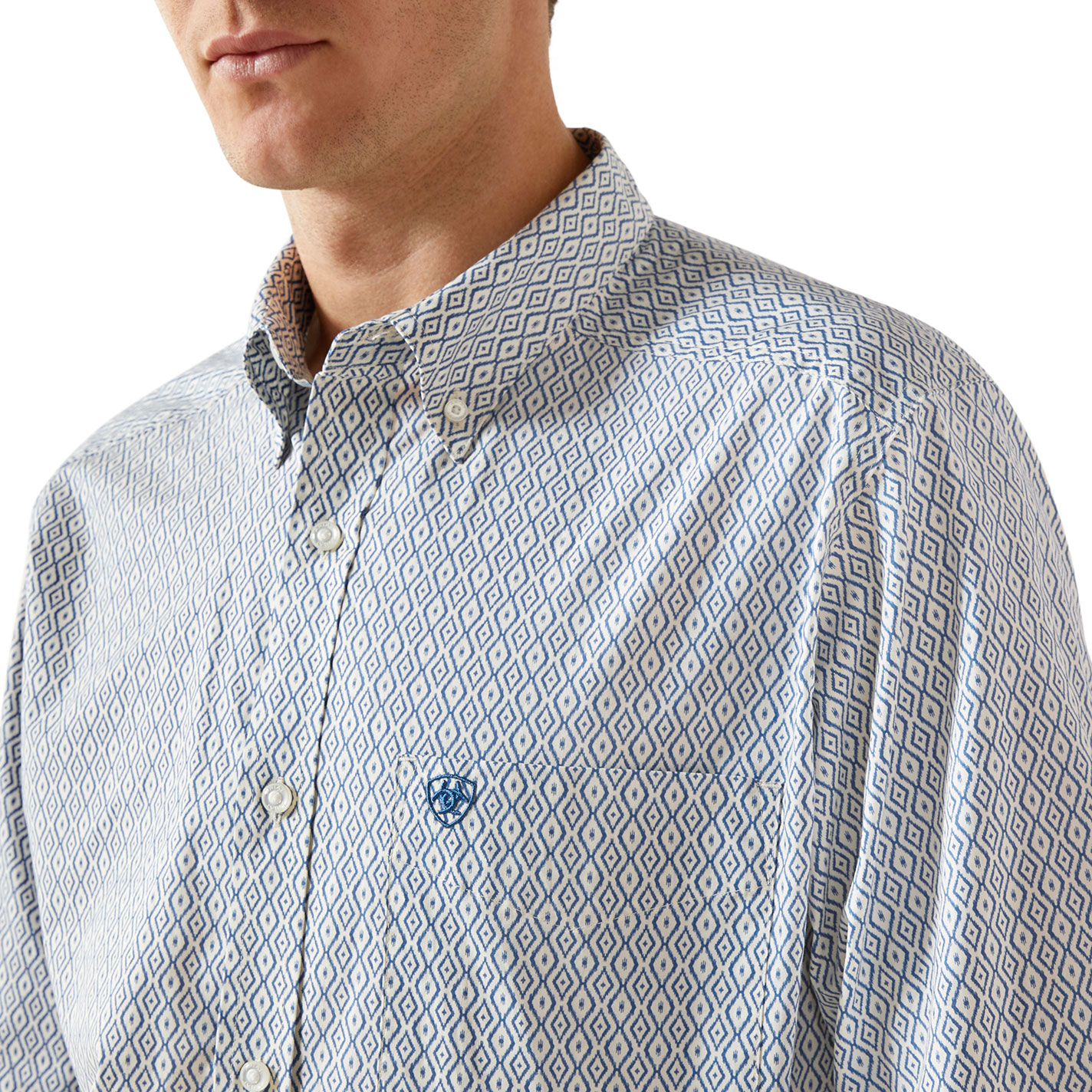 Ariat Men's Cream & Blue Geo Print Western Shirt - Image 1