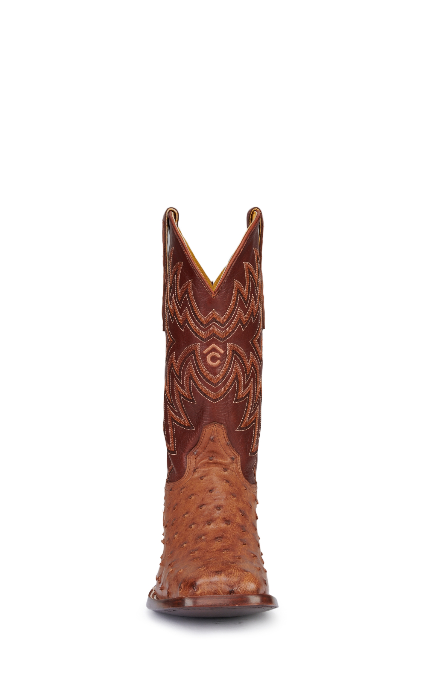 Cavender's Men's Orange and Cognac Full Quill Ostrich Rafter C Wide Square Toe Exotic Cowboy Boots - Image 1