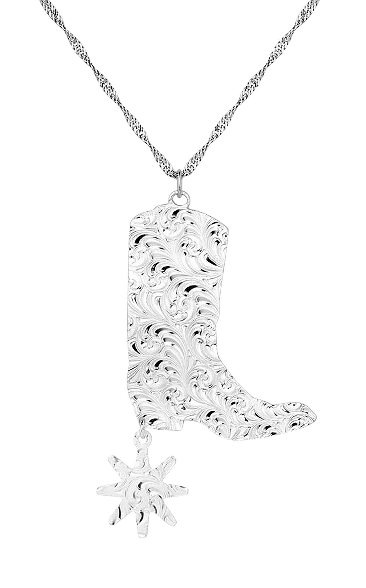 Montana Silversmiths Silver Filigree Boot & Turquoise Stone Accent Pendant Necklace - Image 1