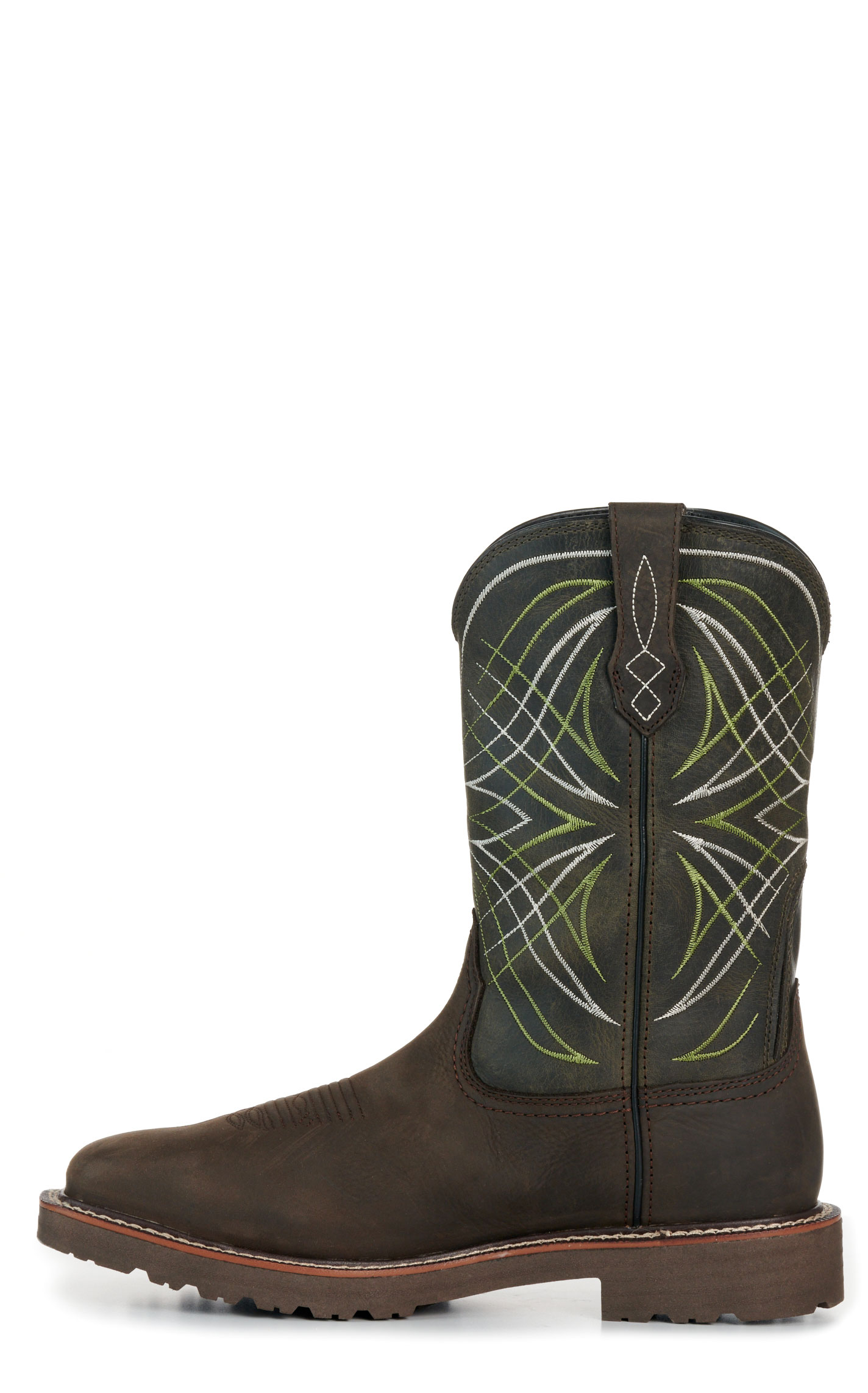 Ariat Men’s Dark Brown and Moss Green Activator Waterproof Wide Square Steel Toe Work Boots - Image 1