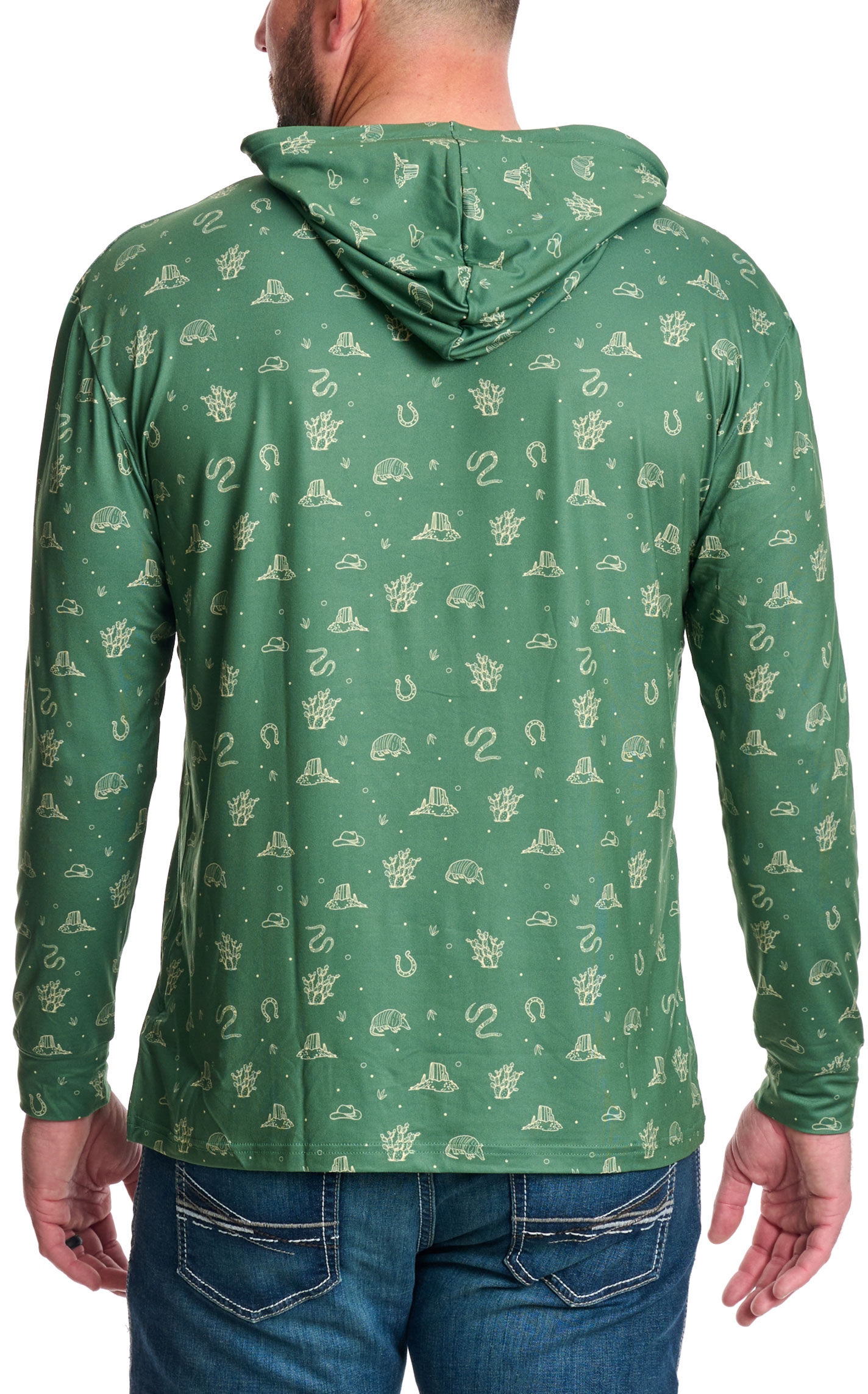 BURLEBO Men's Green Western Print Performance Outdoor Hoodie - Image 1