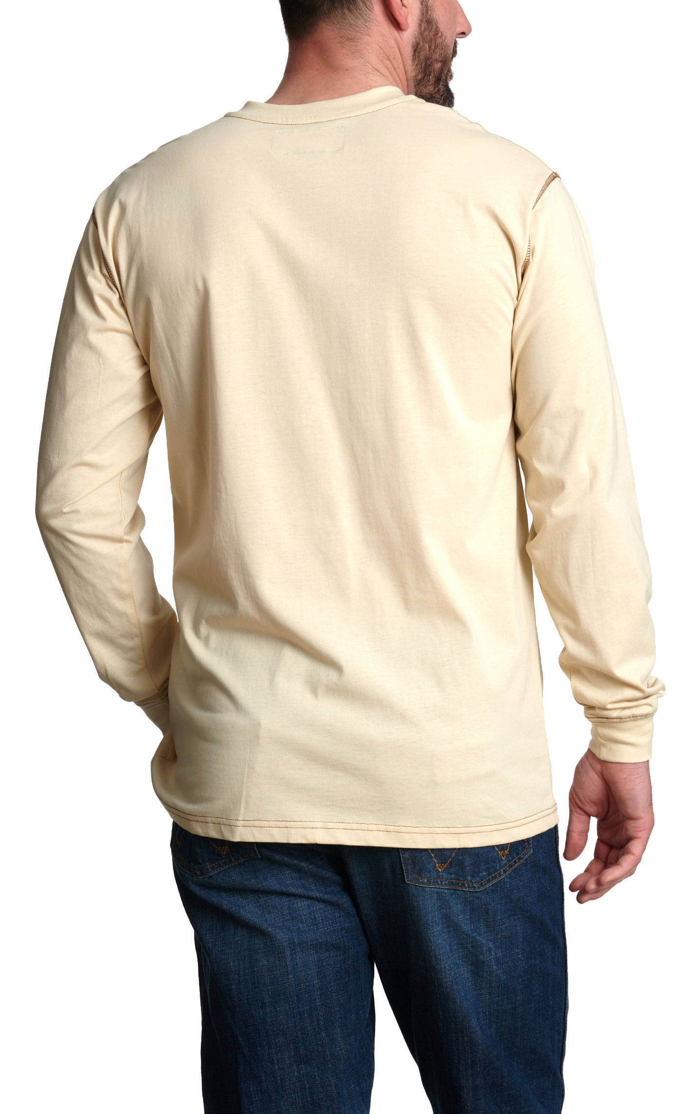 Forge Men's FR Sand Contrast Stitch Light Weight Henley Shirt - Image 2