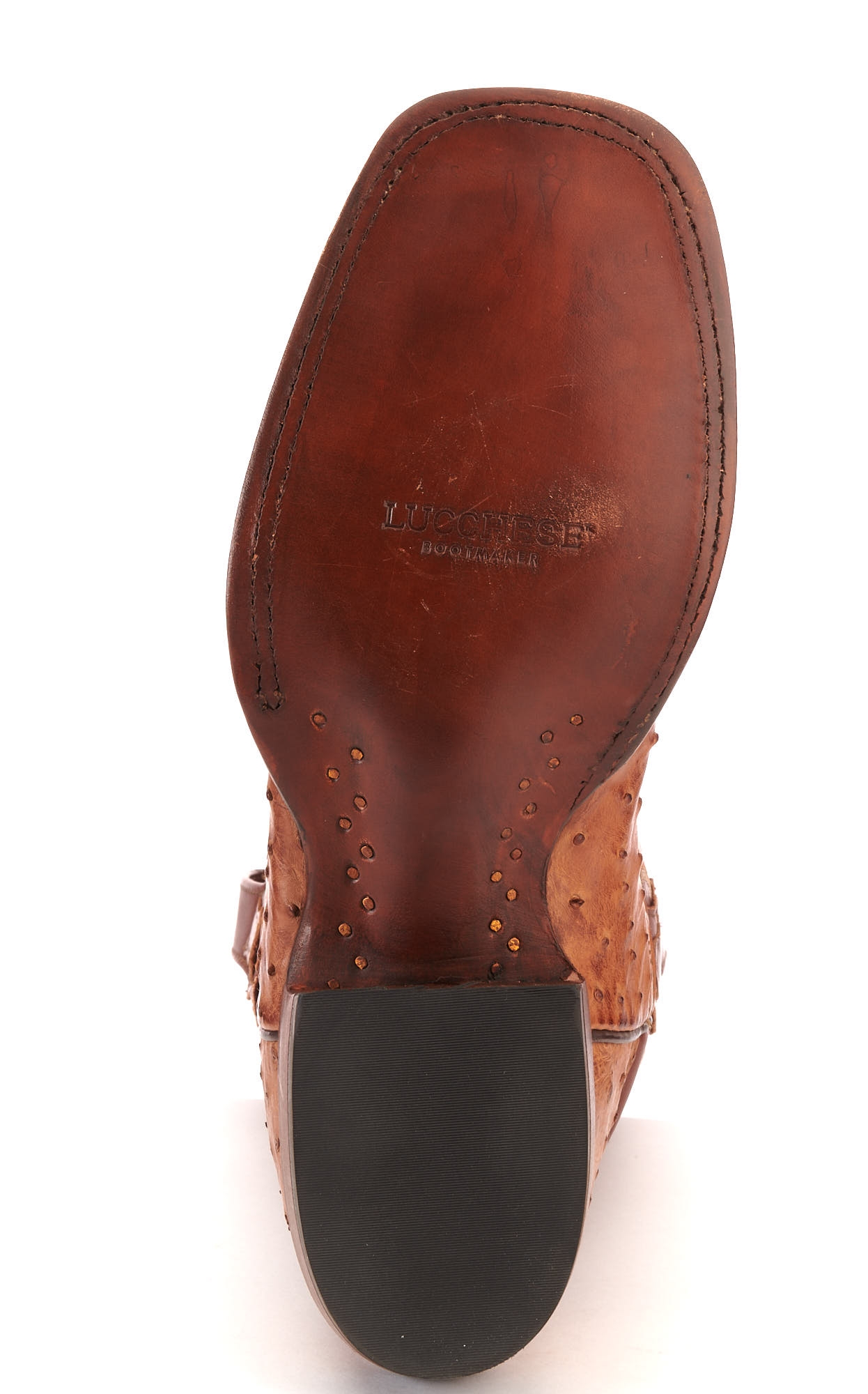 Lucchese Men's Tan and Barnwood Full Quill Ostrich Square Toe Exotic Cowboy Boots - Image 1
