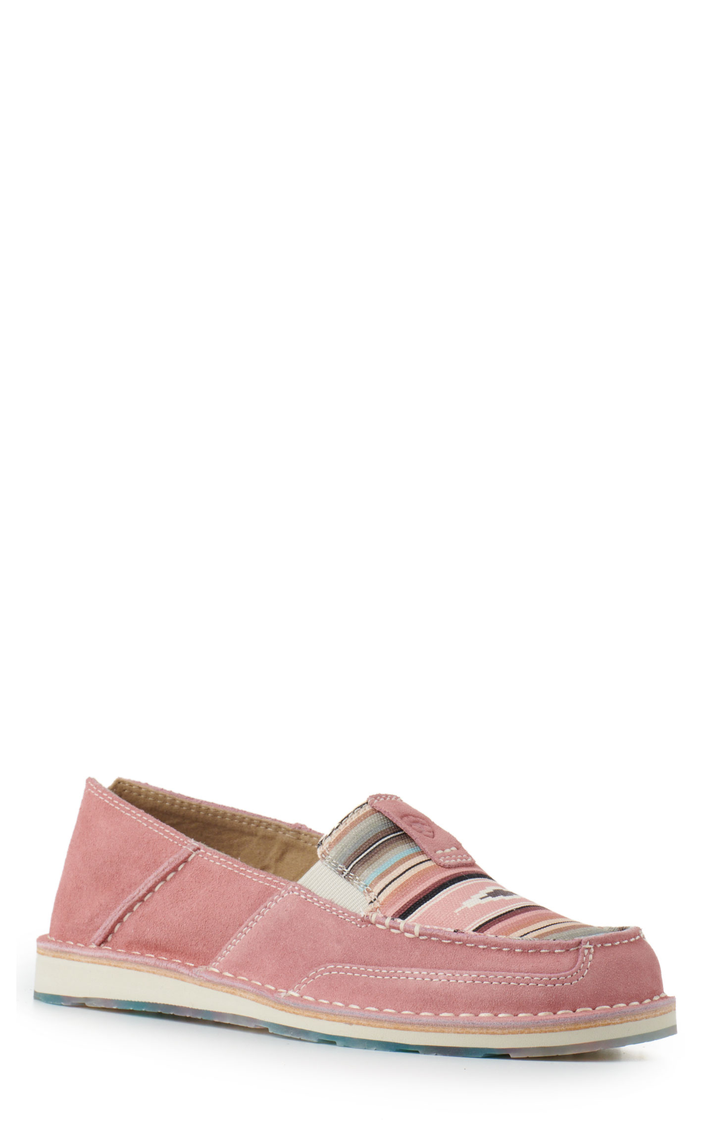 Ariat Ladies Cruiser Pink Suede and Serape Moc Toe Casual Shoes - Image 1