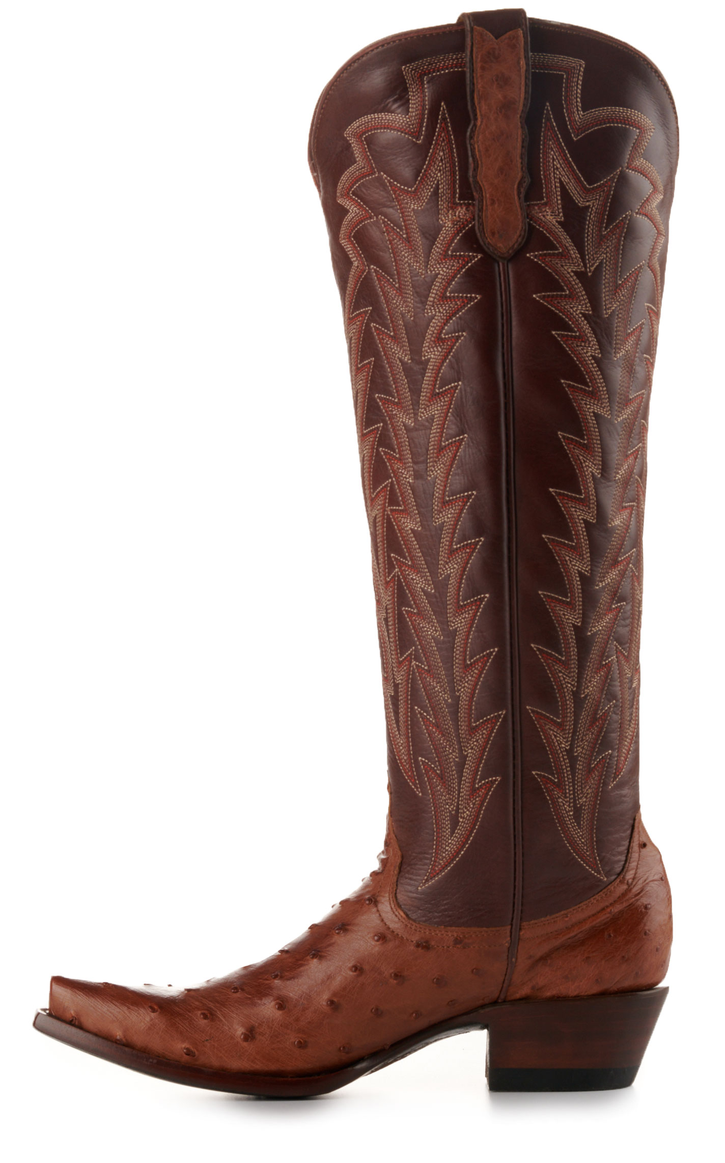 JRC & Sons Women’s Jacqueline Cognac Full Quil Ostrich Snip Toe Tall Cowboy Boots - Image 1