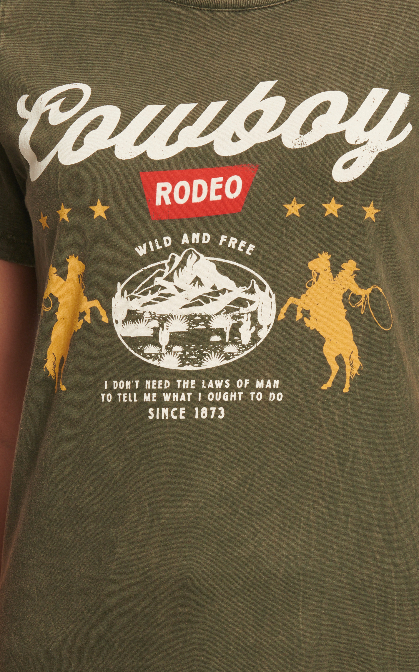 R.Rouge Women's Olive Cowboy Rodeo Graphic T-Shirt - Image 1