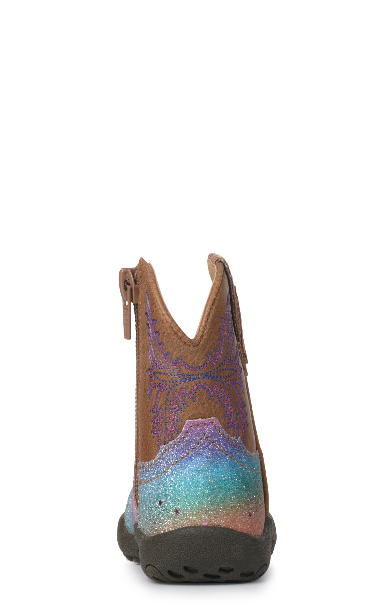 Roper Infant Rainbow Glitter and Tan Faux Leather Round Toe Boots - Image 1