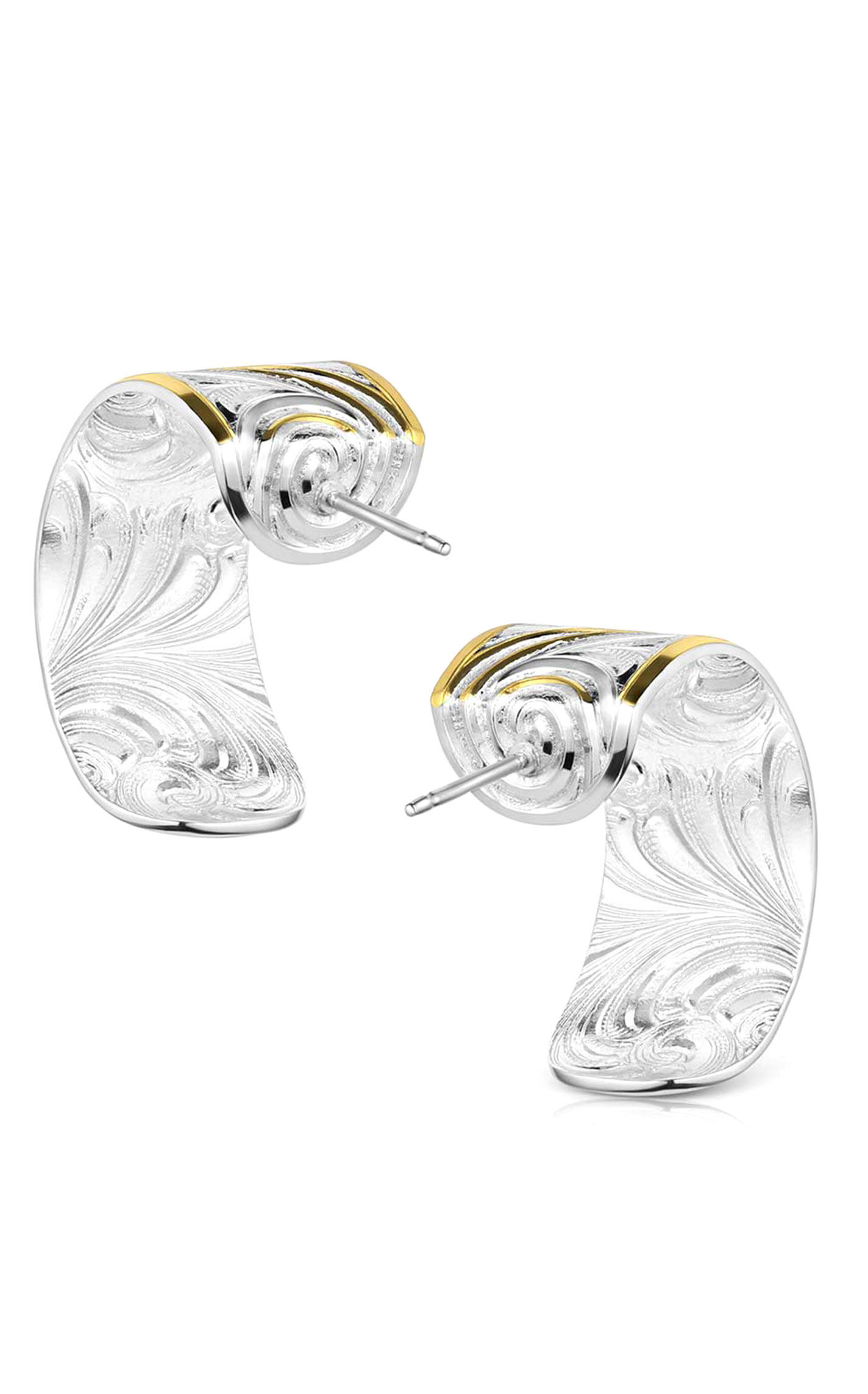 Montana Silversmiths Silver & Gold Etched Hoop Earrings - Image 1