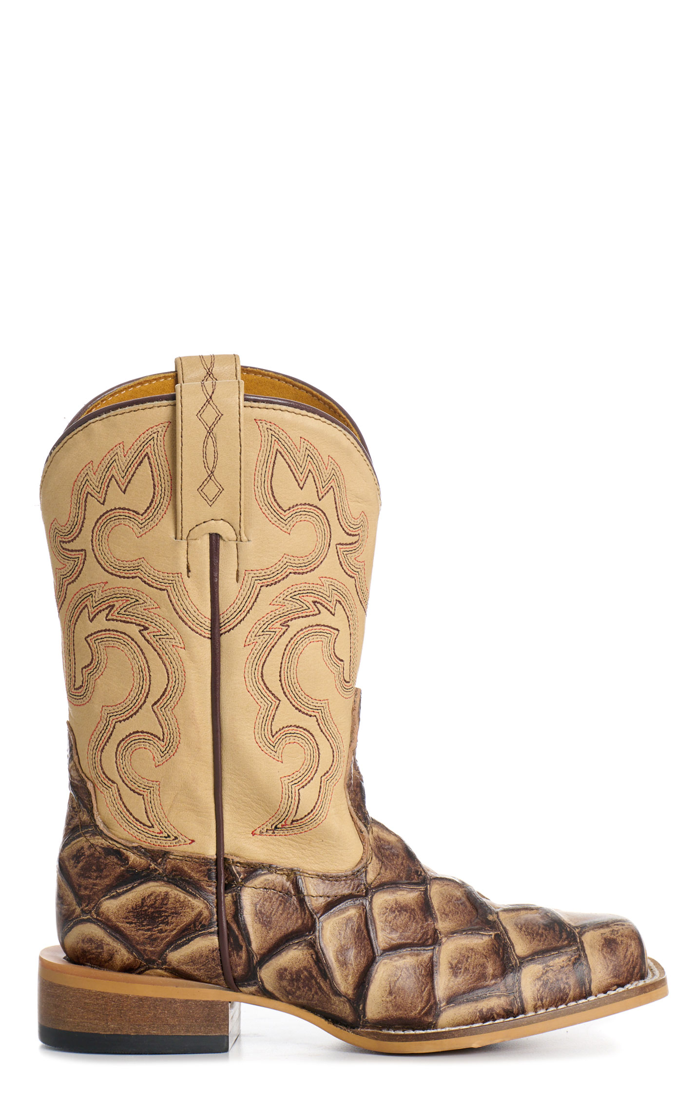 Cavender's Kid's Sand & Natural Pirarucu Print Wide Square Toe Cowboy Boots - Image 1