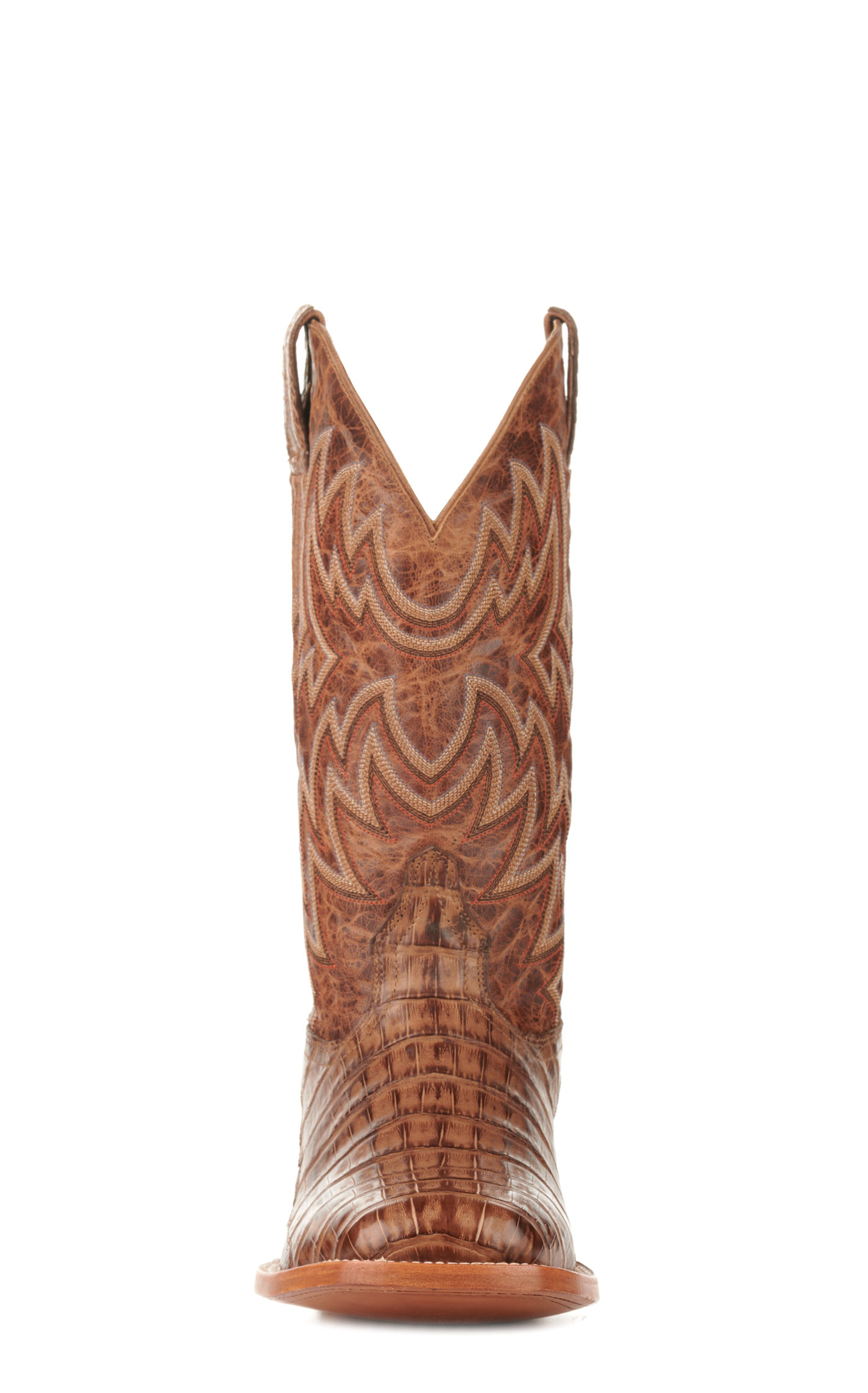 Cavender's Men's Orix Brown and Chestnut Caiman Belly Wide Square Toe Exotic Cowboy Boots - Image 1