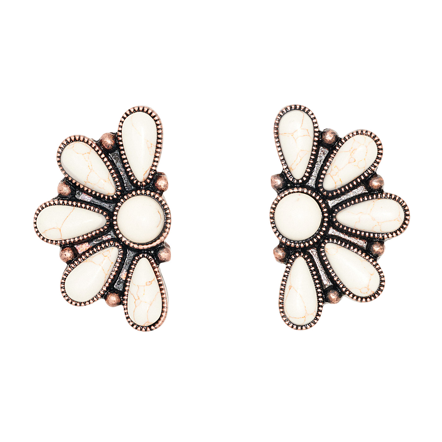 Southern Grace Copper & Cream Half Concho Stud Earrings - Image 1